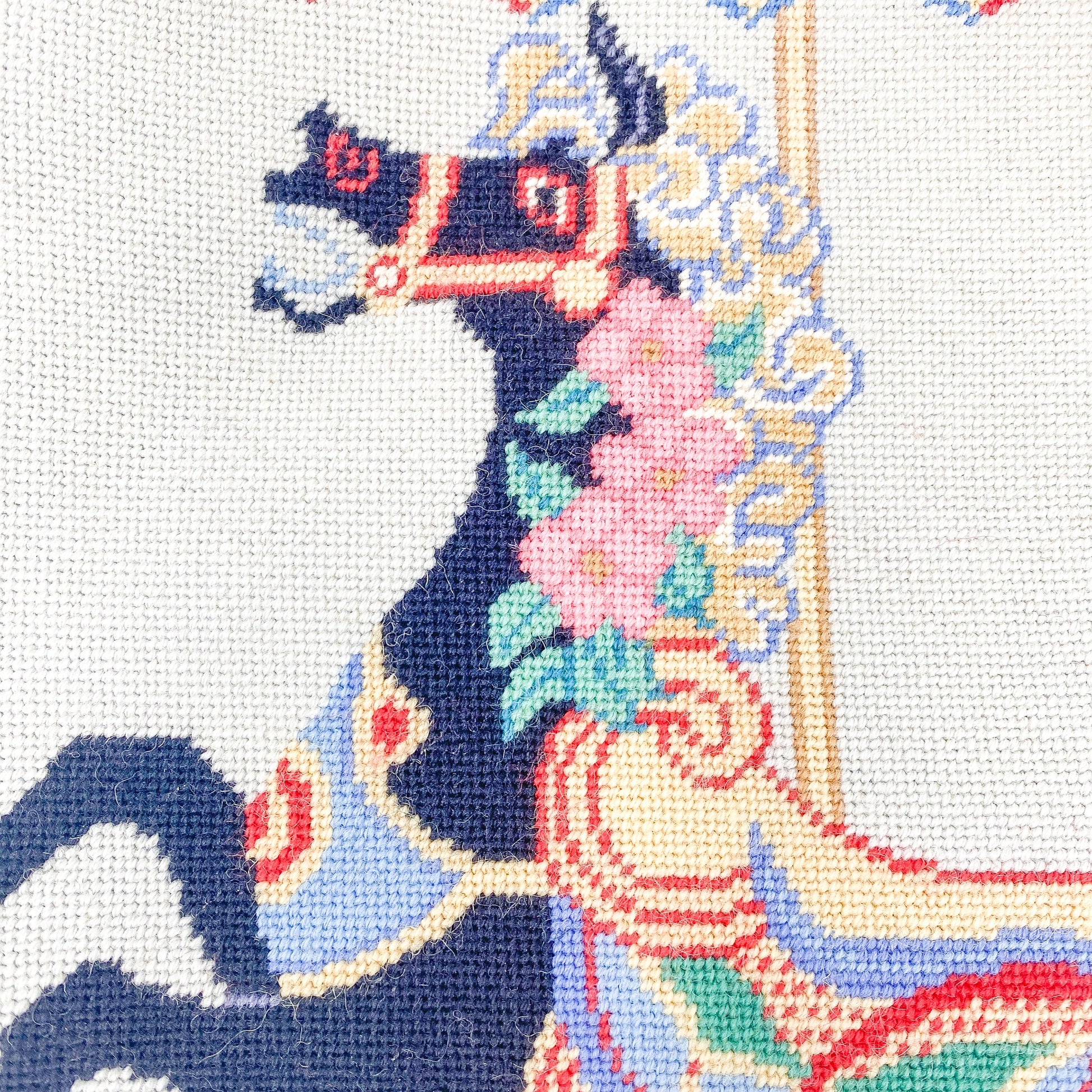 Handmade Vintage Needlepoint Pillow Cover *AS IS* - Carousel Horse