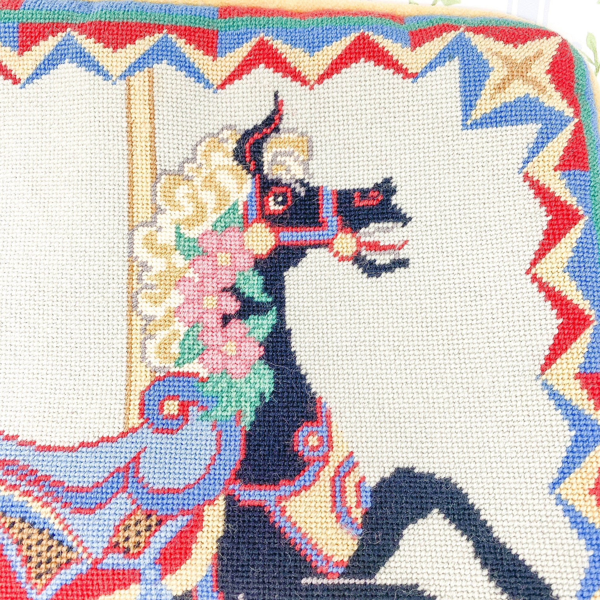 Handmade Vintage Needlepoint Pillow Cover *AS IS* - Carousel Horse