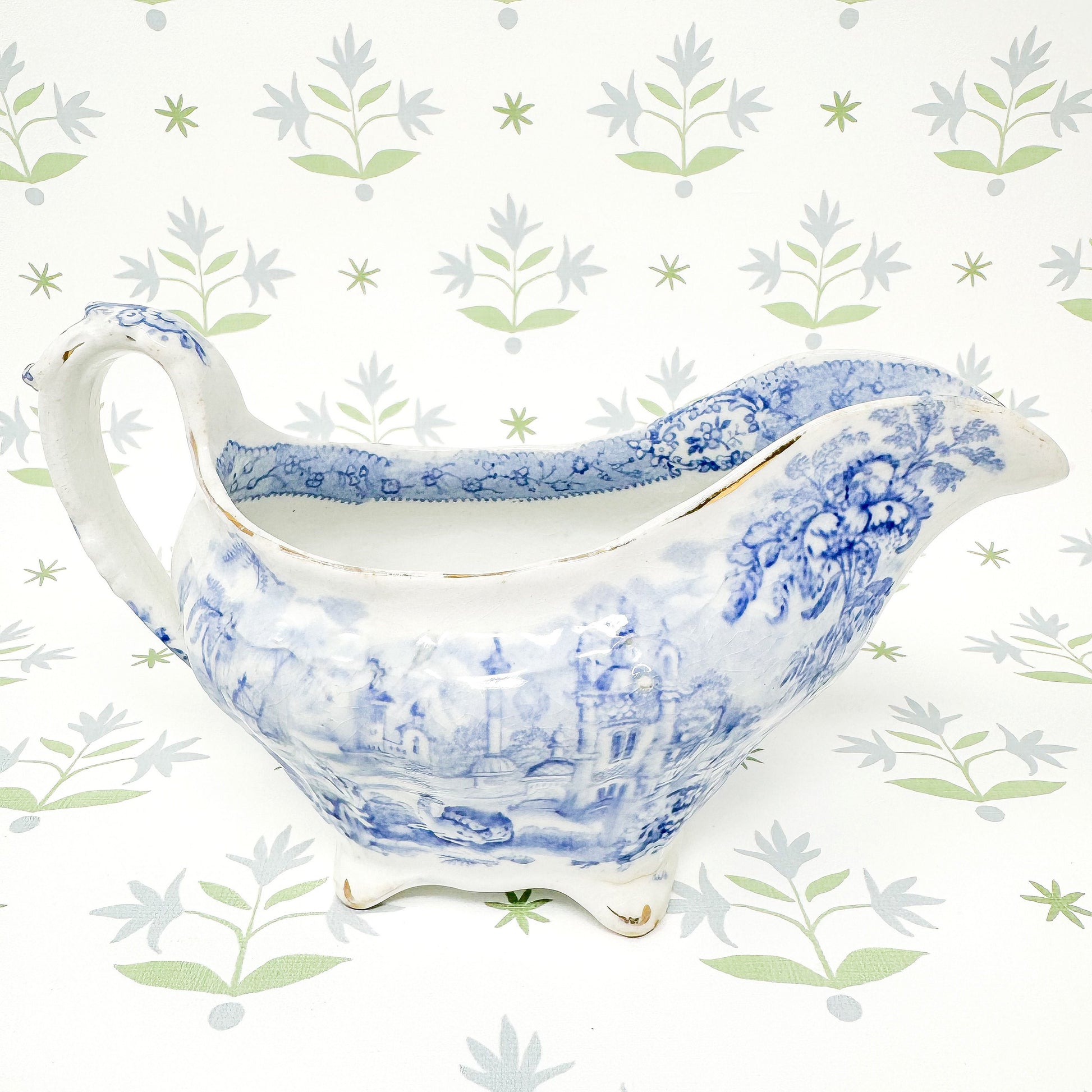 Antique Ridgway "Oriental" Transferware Gravy Boat