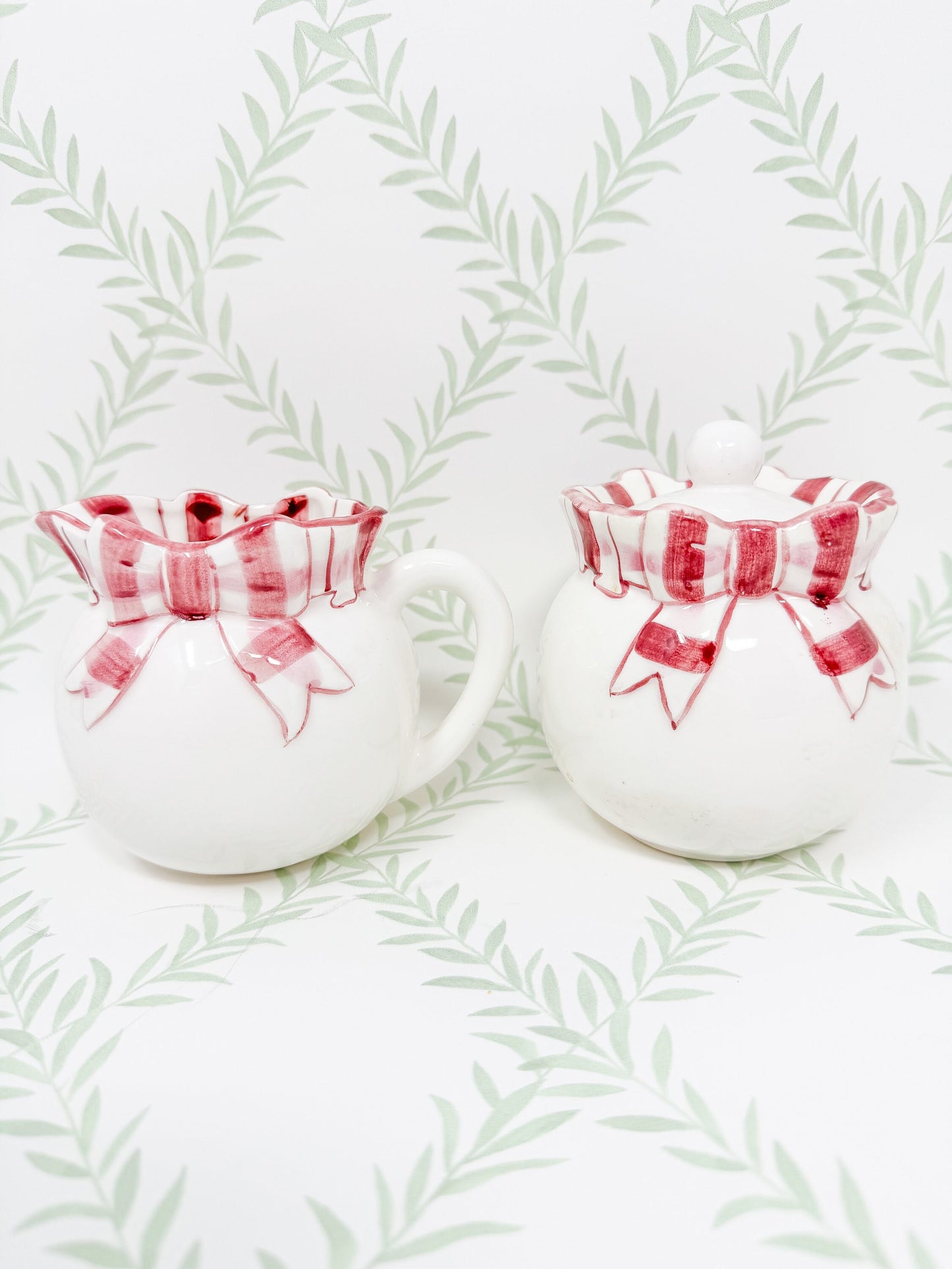 Haldon Group Cream and Sugar Set - Pink Plaid Bow