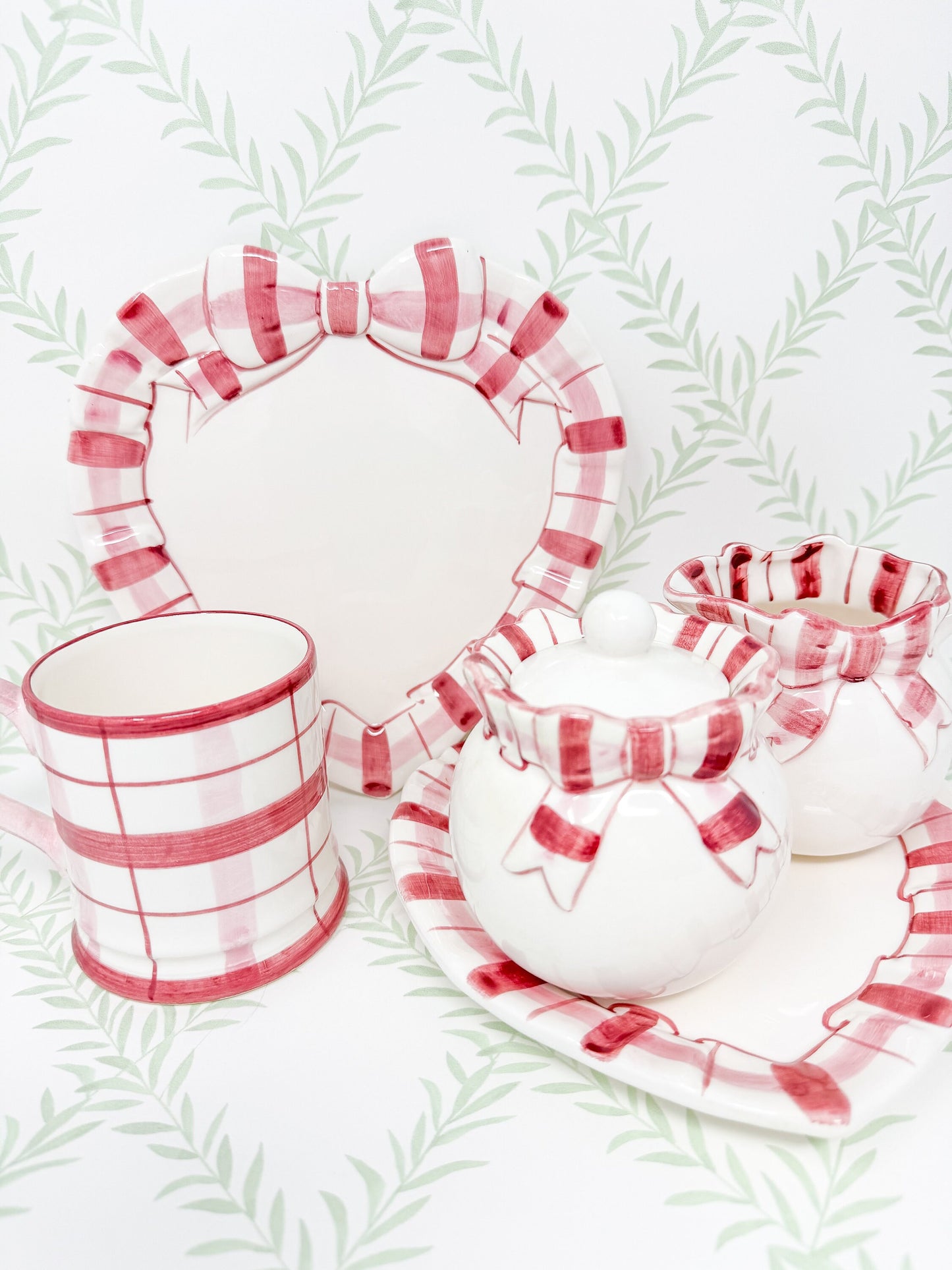 Haldon Group Cream and Sugar Set - Pink Plaid Bow