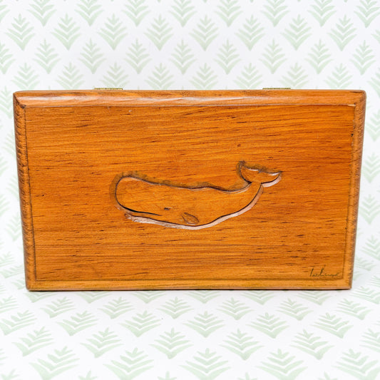 Vintage Whale Hand Carved Wood Dresser Box