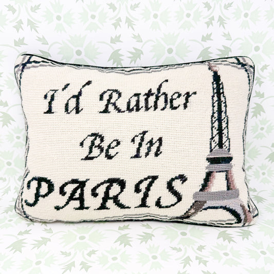 I'd Rather Be In Paris Vintage Needlepoint Decorative Pillow