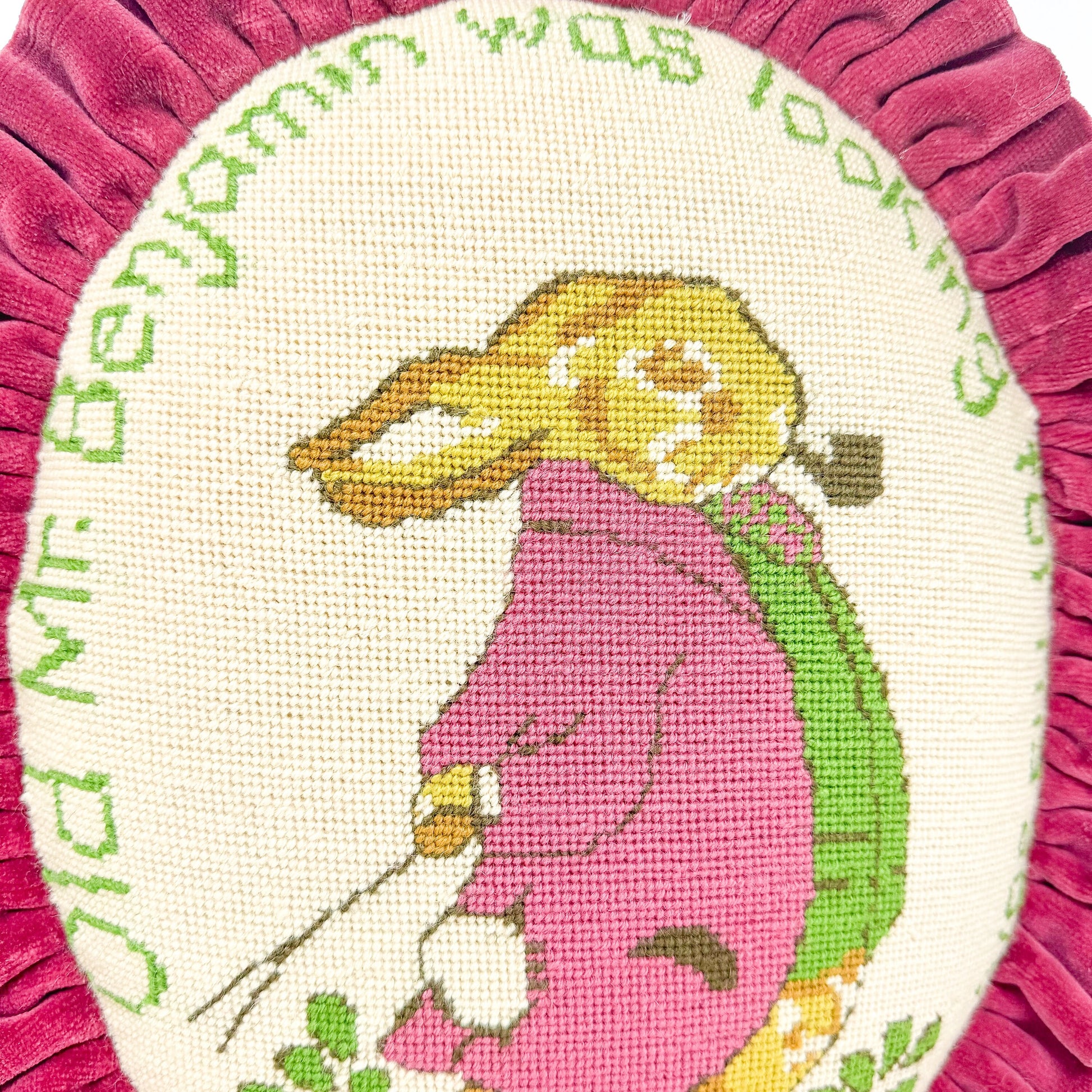 Vintage Peter Rabbit Handmade Needlepoint Pillow