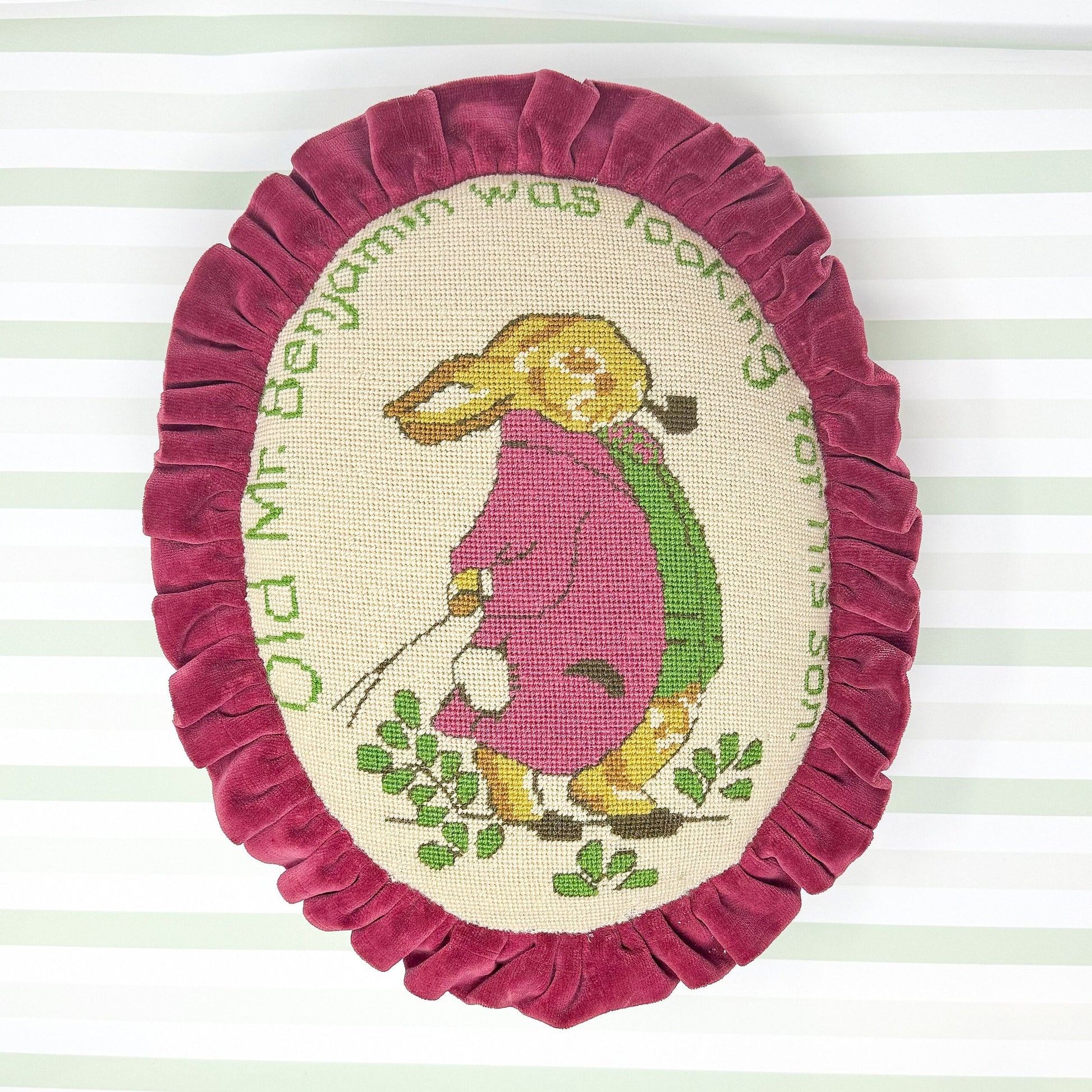 Vintage Peter Rabbit Handmade Needlepoint Pillow