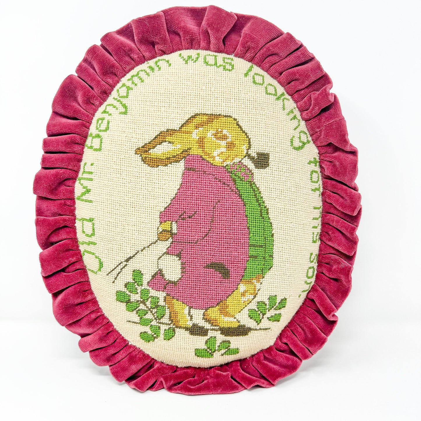 Vintage Peter Rabbit Handmade Needlepoint Pillow