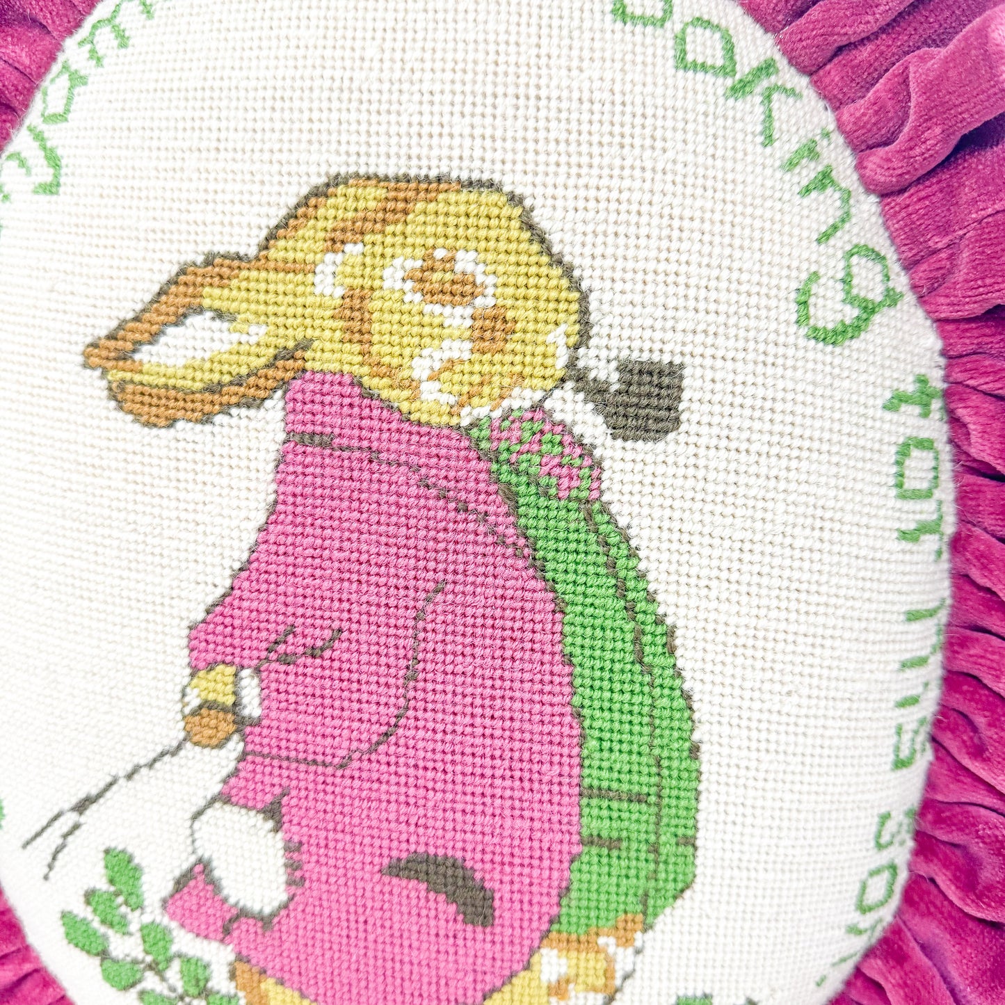 Vintage Peter Rabbit Handmade Needlepoint Pillow