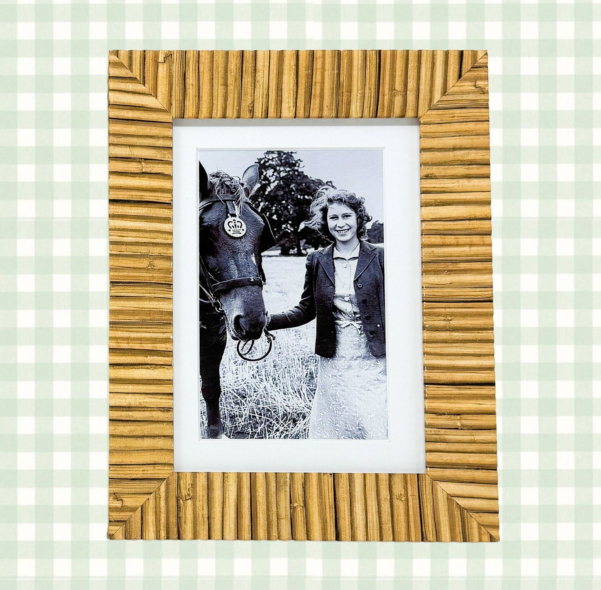 Queen Elizabeth with Horse Black and White Framed Photograph