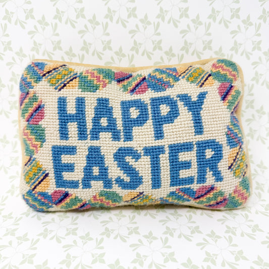 Vintage Happy Easter Needlepoint Pillow