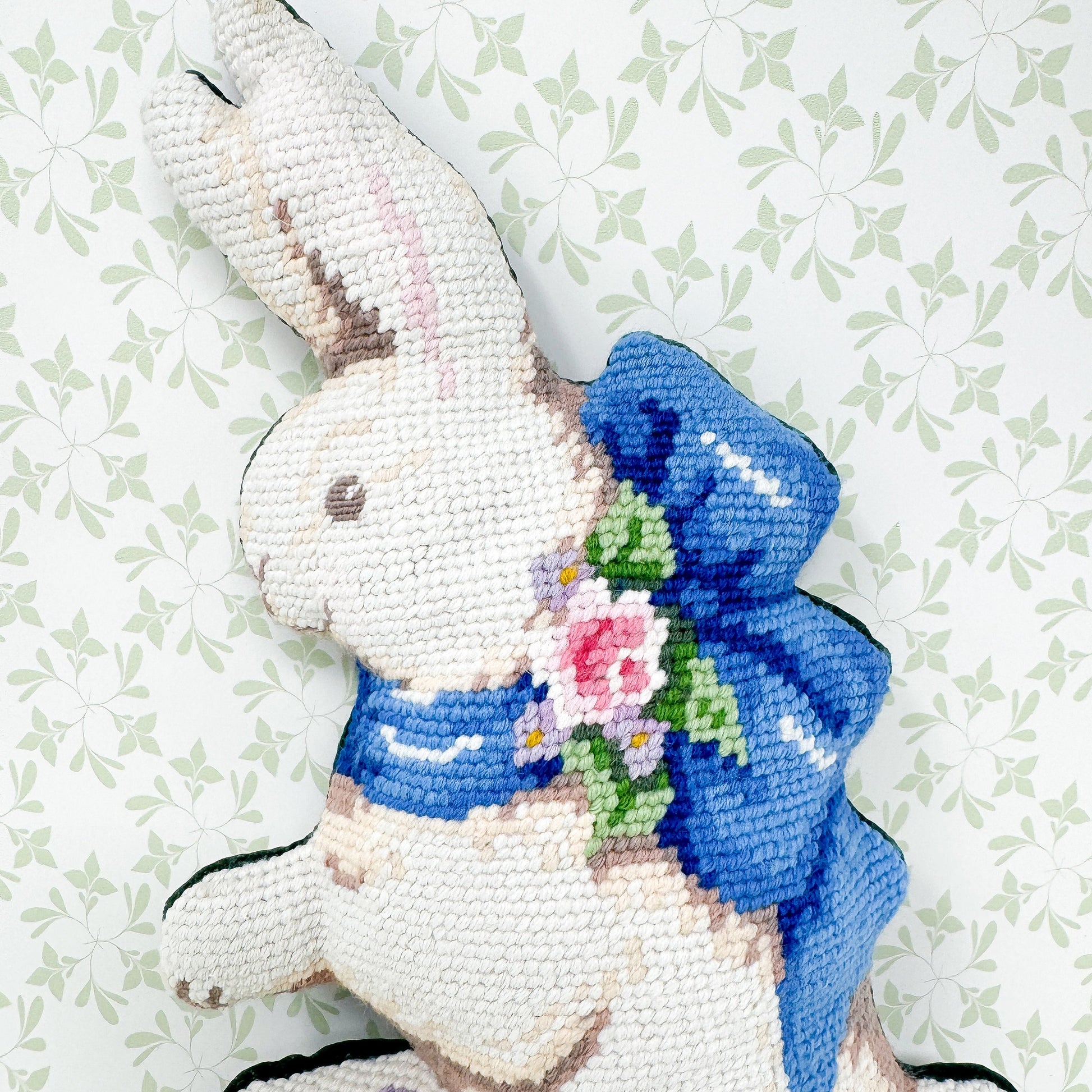 Vintage Bunny Rabbit Needlepoint Pillow