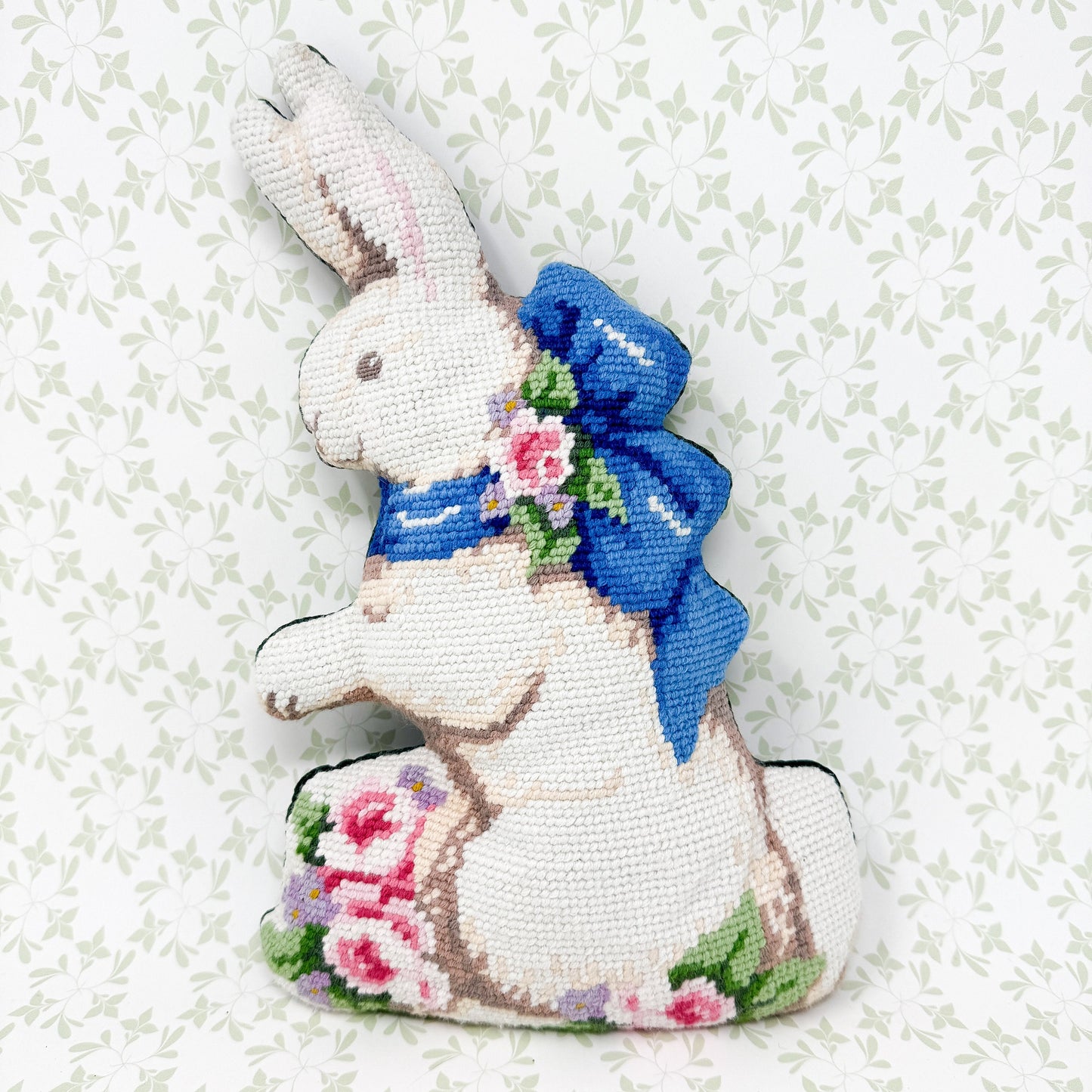 Vintage Bunny Rabbit Needlepoint Pillow