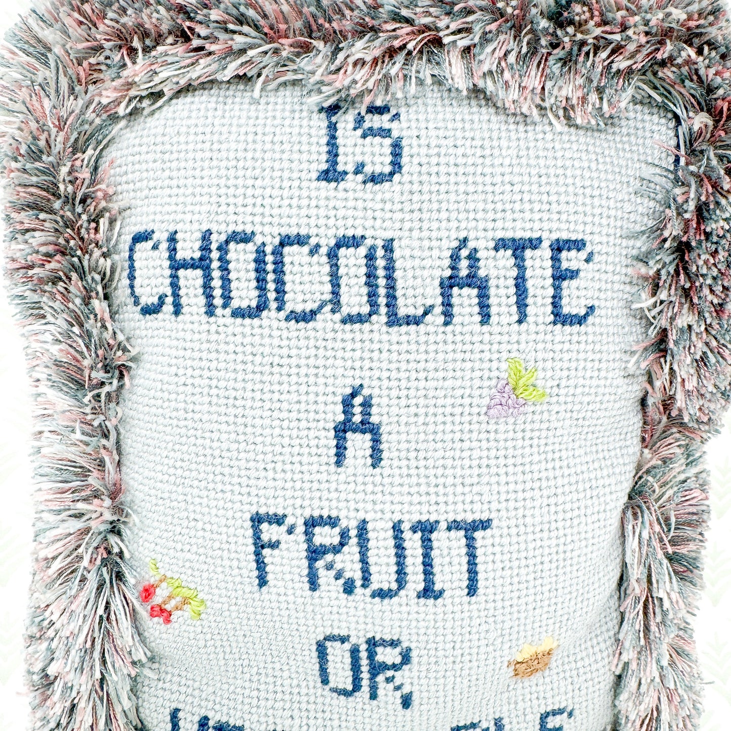 Is Chocolate A Fruit or Vegetable? Vintage Handmade Needlepoint Pillow