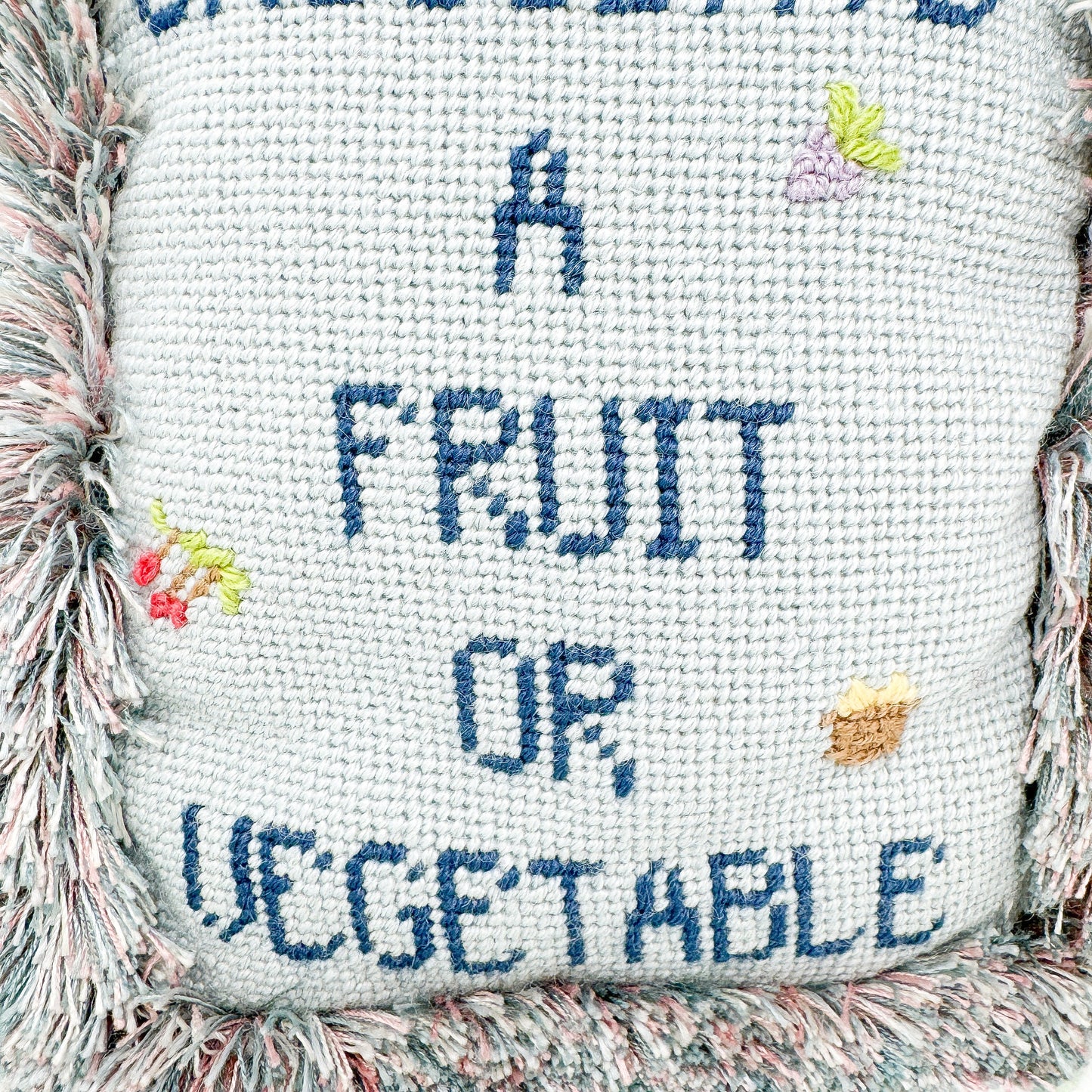 Is Chocolate A Fruit or Vegetable? Vintage Handmade Needlepoint Pillow