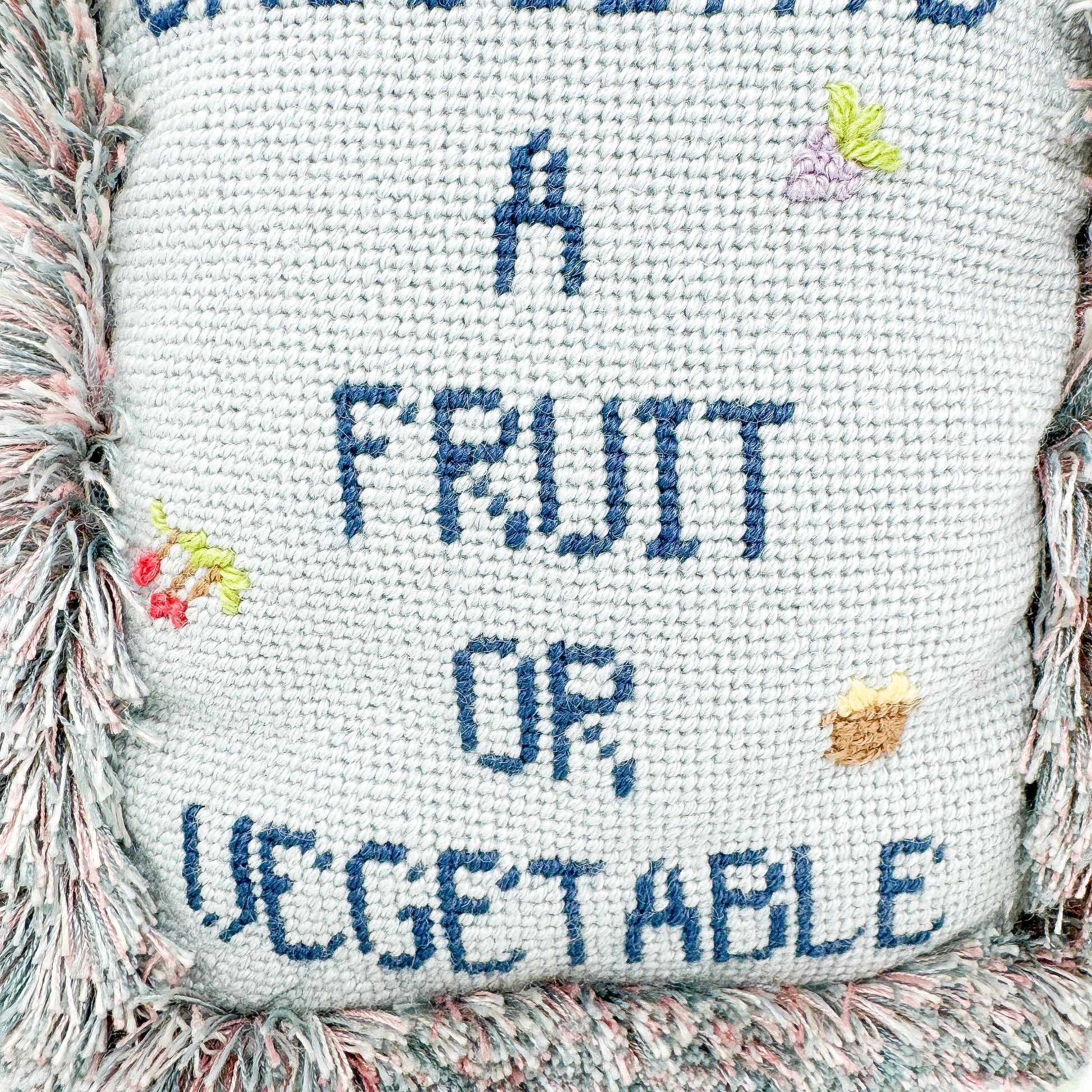 Is Chocolate A Fruit or Vegetable? Vintage Handmade Needlepoint Pillow