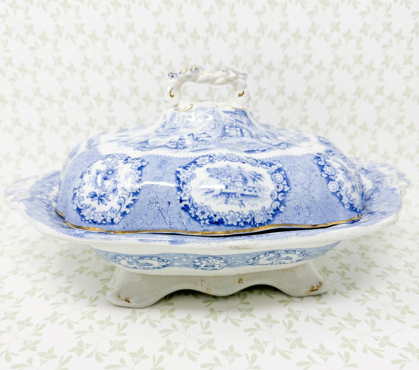 Antique Ridgway "Oriental" Transferware Lidded Footed Serving Platter