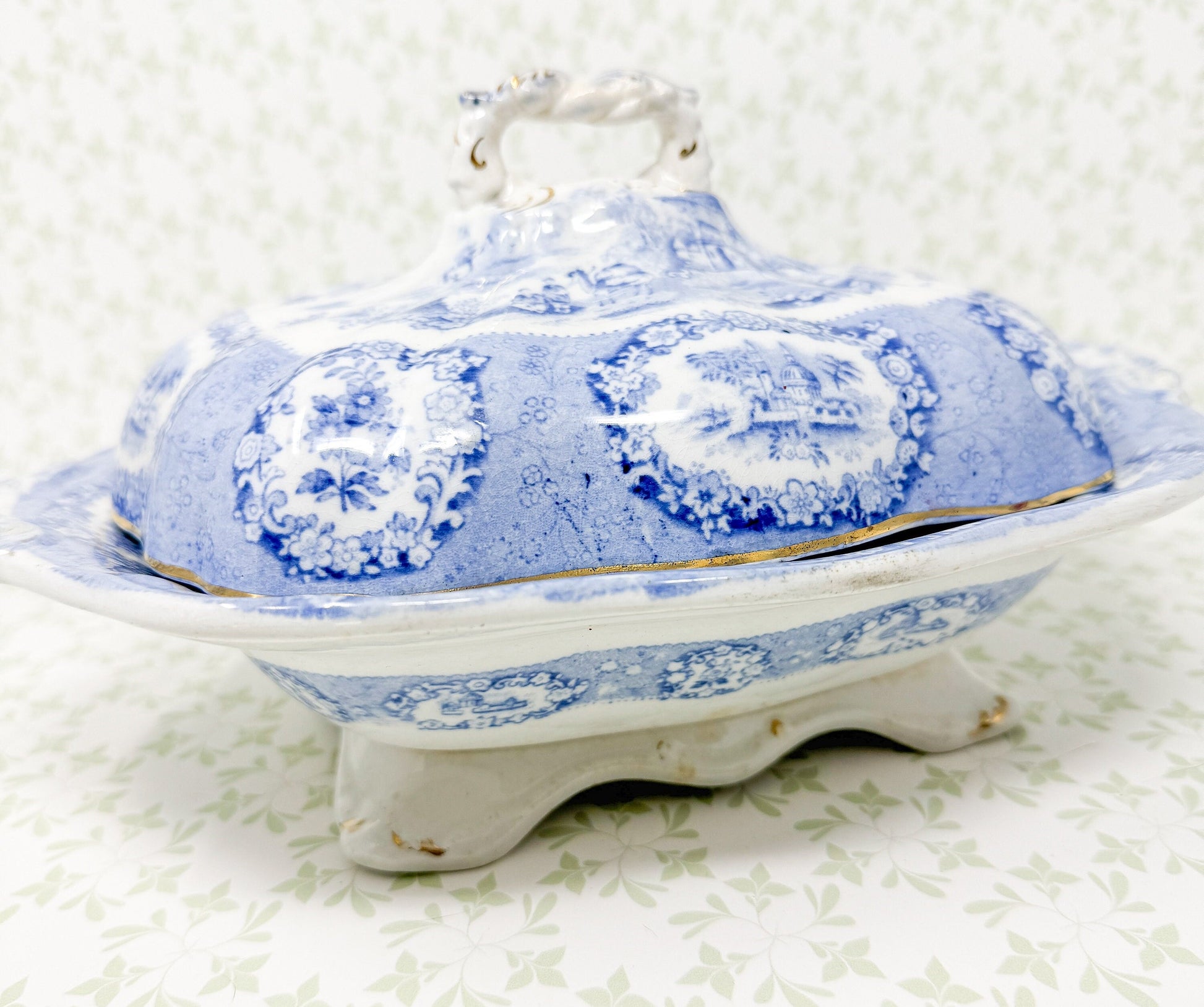 Antique Ridgway "Oriental" Transferware Lidded Footed Serving Platter