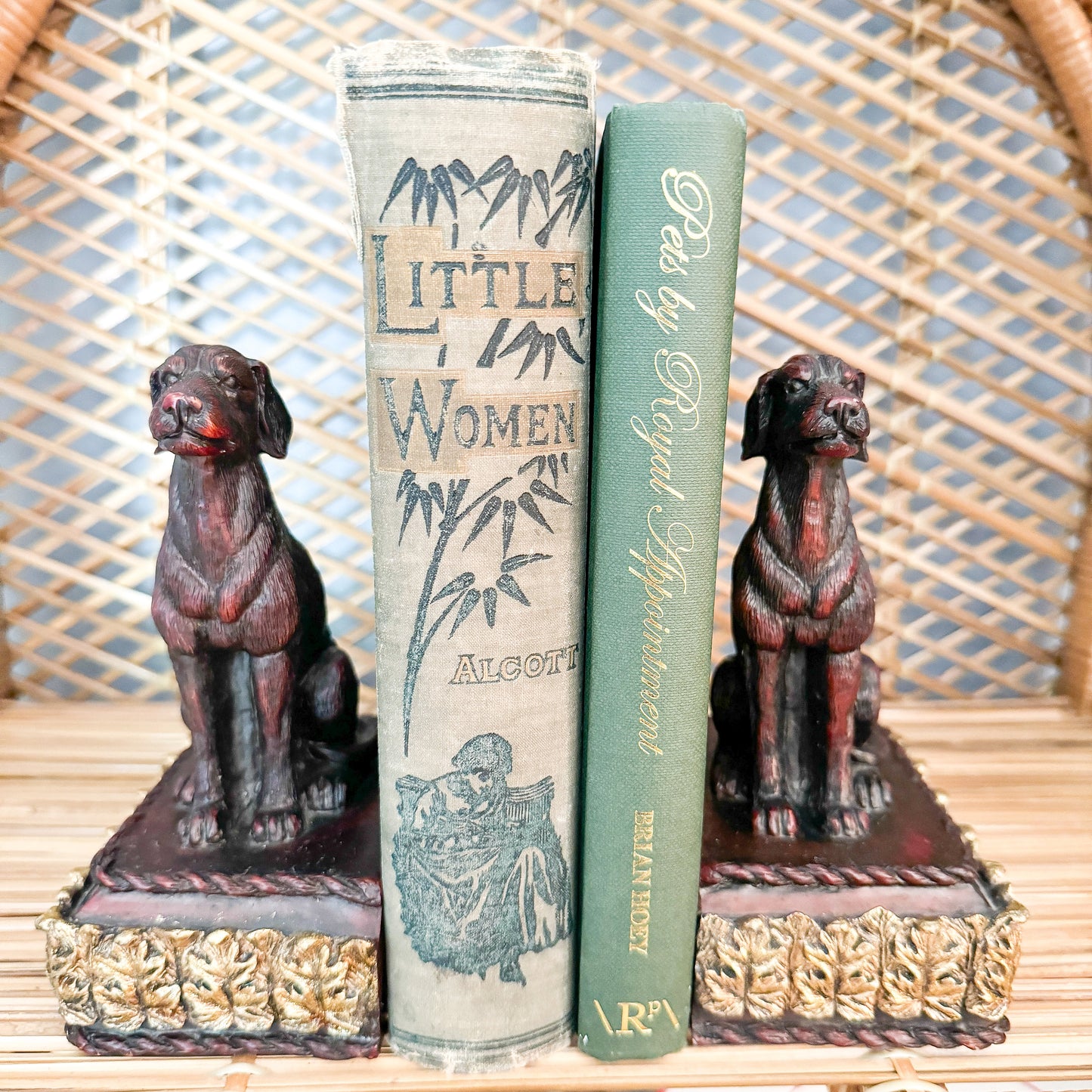 Vintage Carved Retriever Dog Bookends