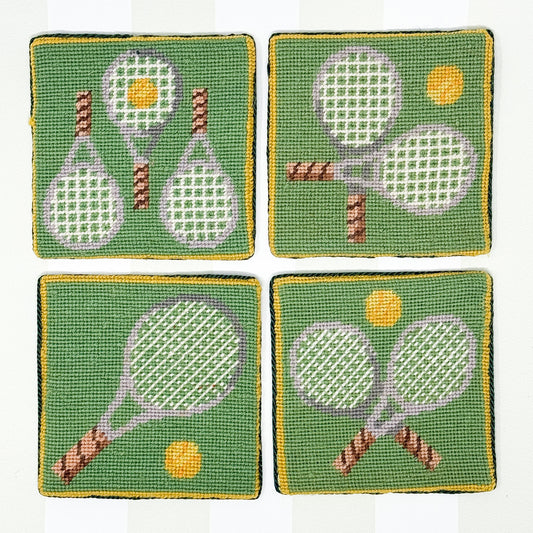 Vintage Tennis Needlepoint Coasters - Set of 4