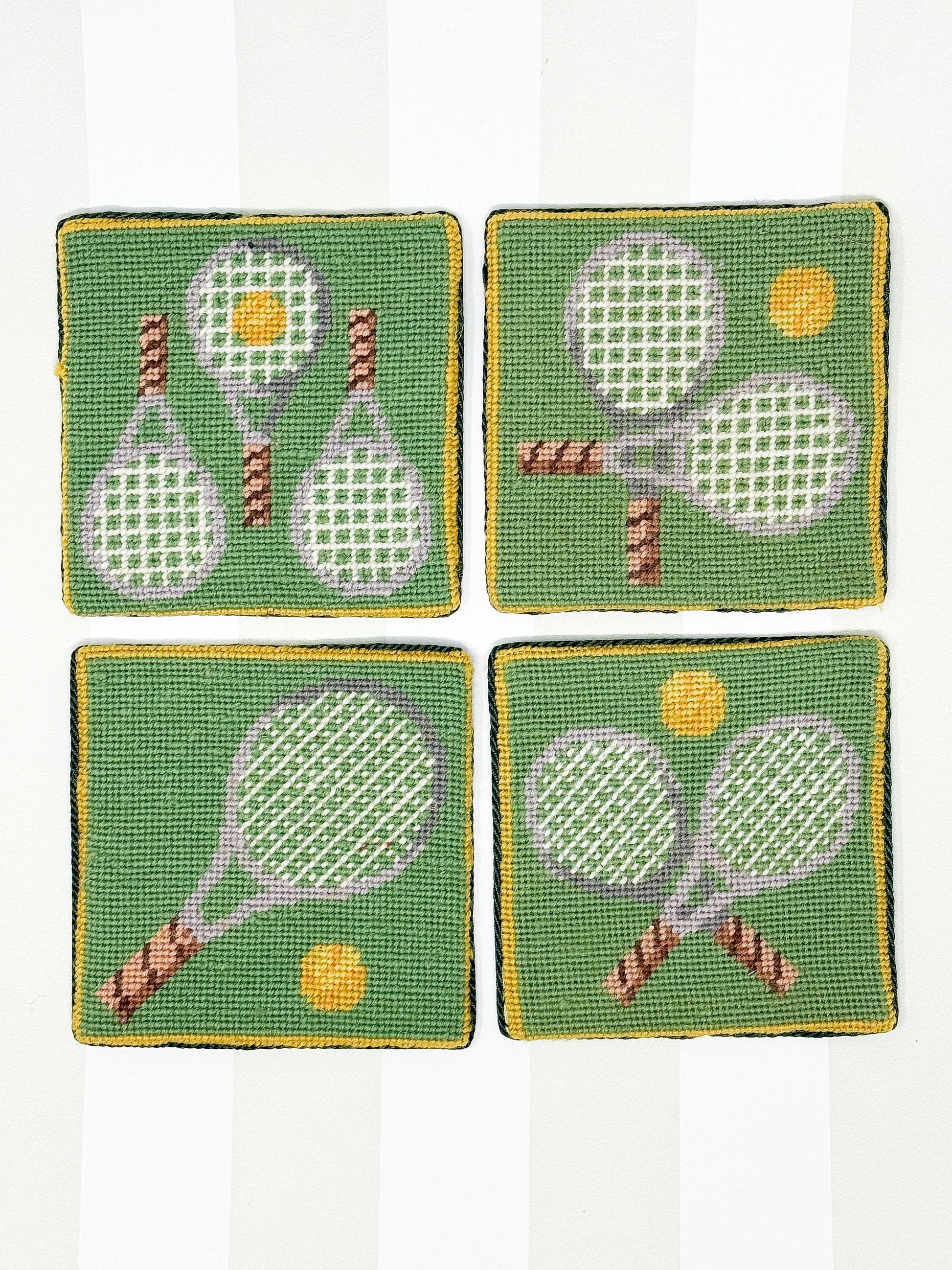 Vintage Tennis Needlepoint Coasters - Set of 4