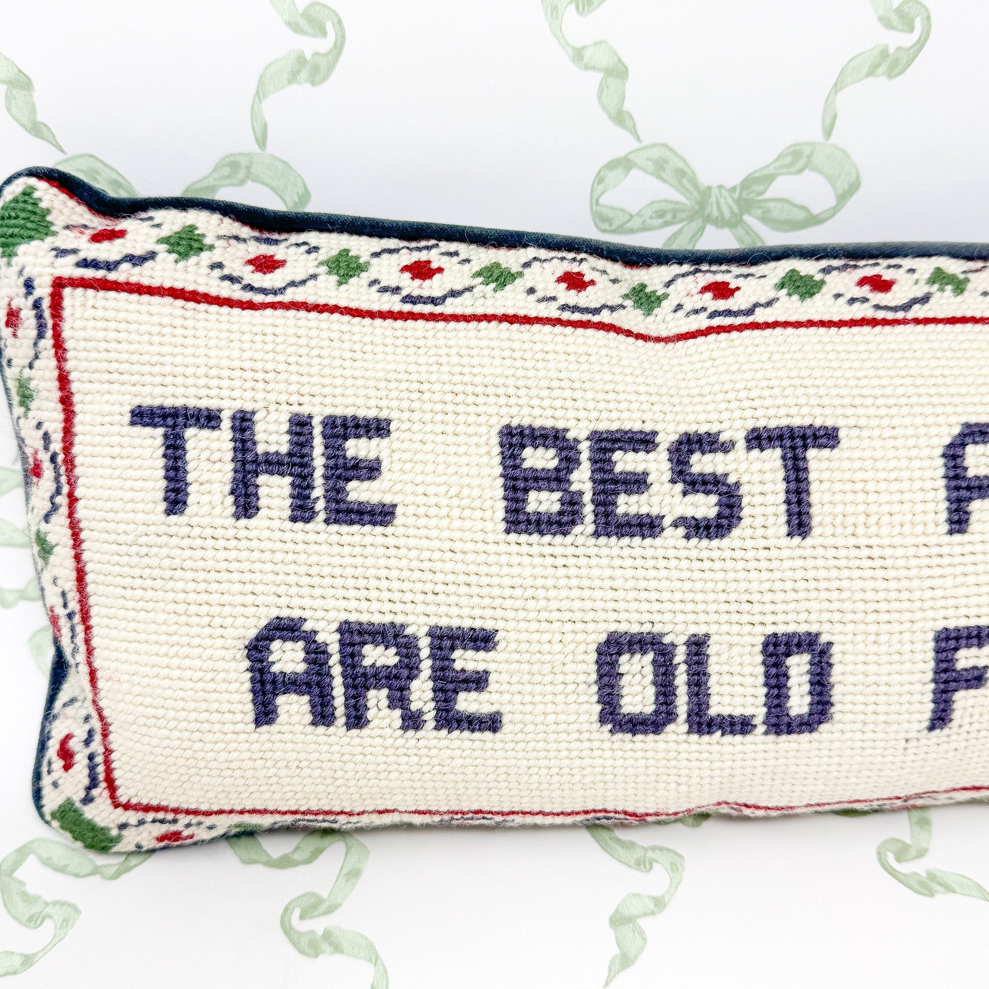 The Best Antiques Are Old Friends Vintage Needlepoint Pillow