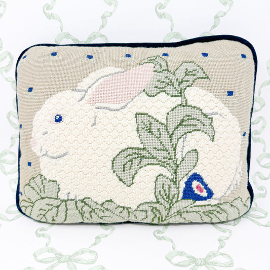 Handmade Blue Rabbit Needlepoint Pillow