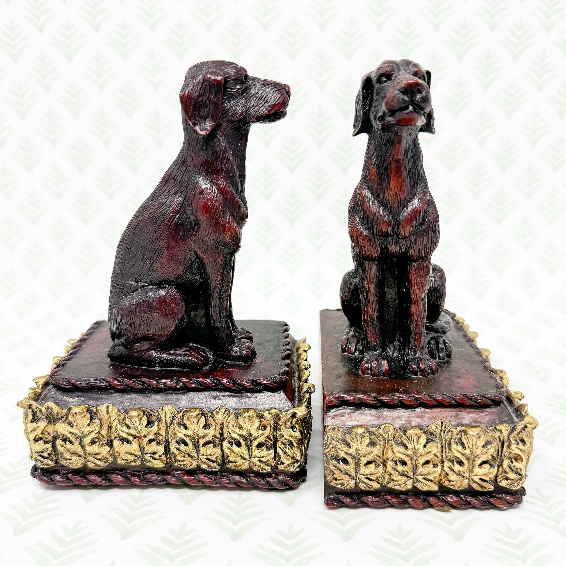 Vintage Carved Retriever Dog Bookends