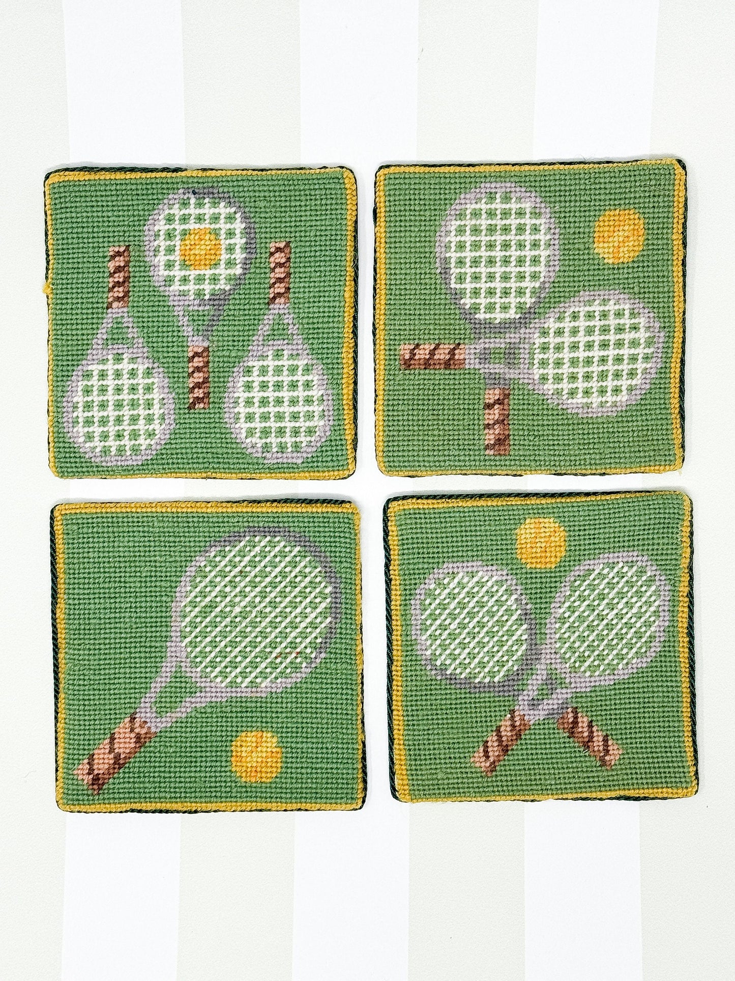 Vintage Tennis Needlepoint Coasters - Set of 4