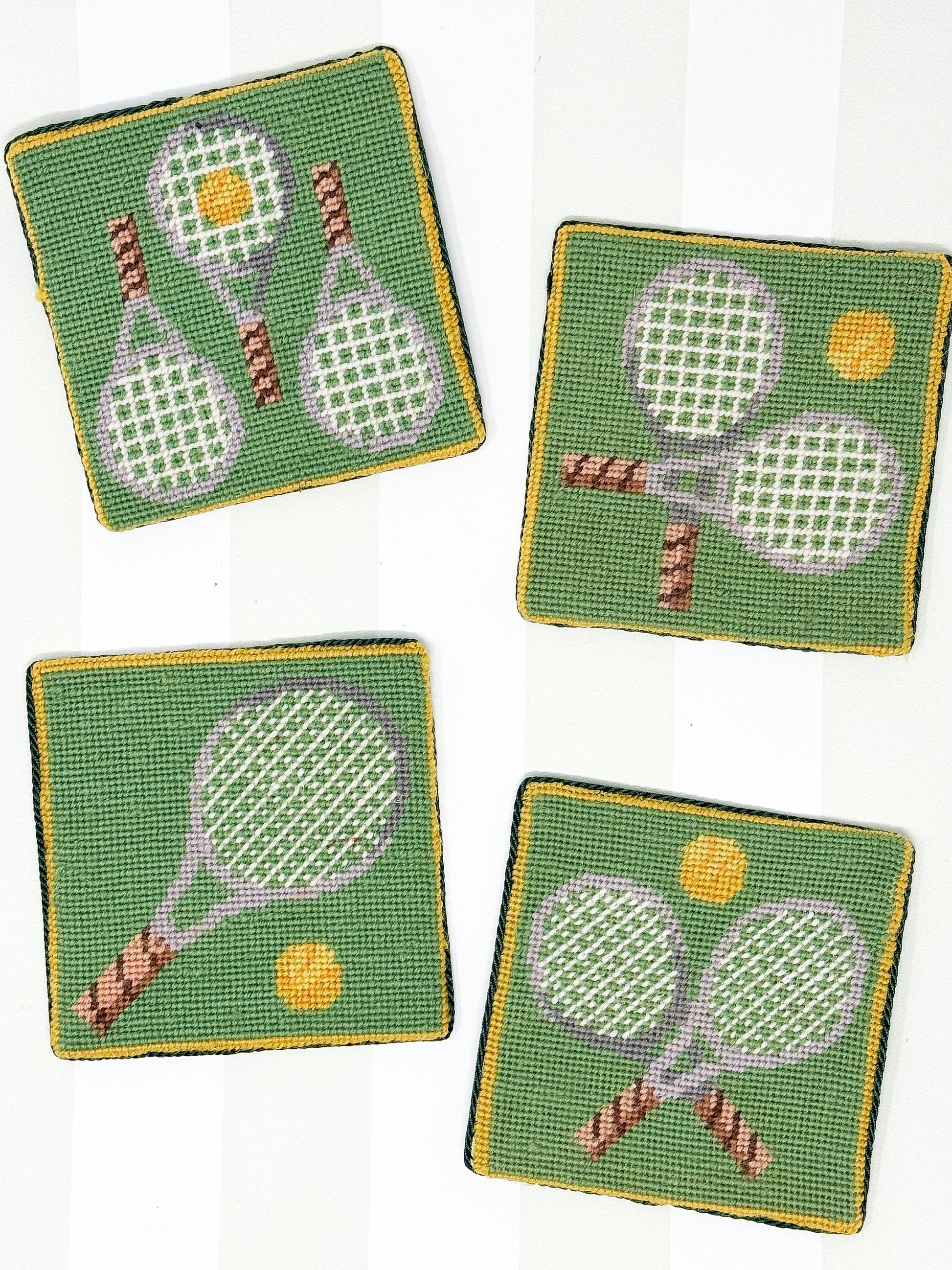 Vintage Tennis Needlepoint Coasters - Set of 4