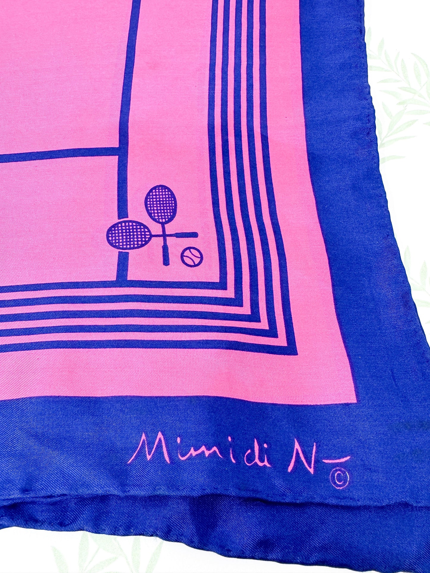 Vintage Pink and Blue Tennis Court Silk Scarf by Mimi Di N