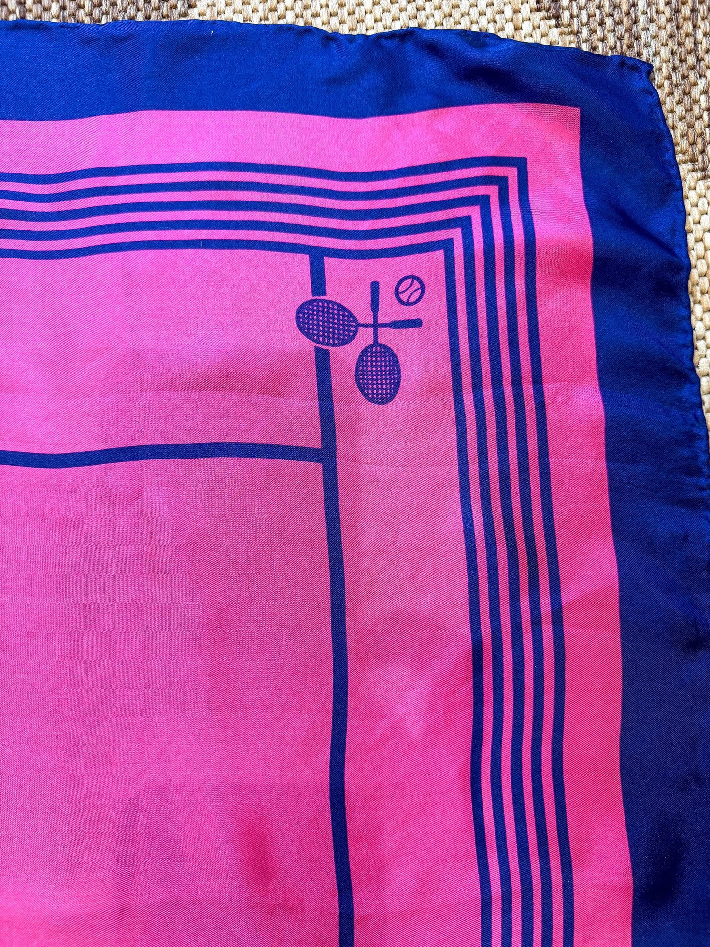 Vintage Pink and Blue Tennis Court Silk Scarf by Mimi Di N