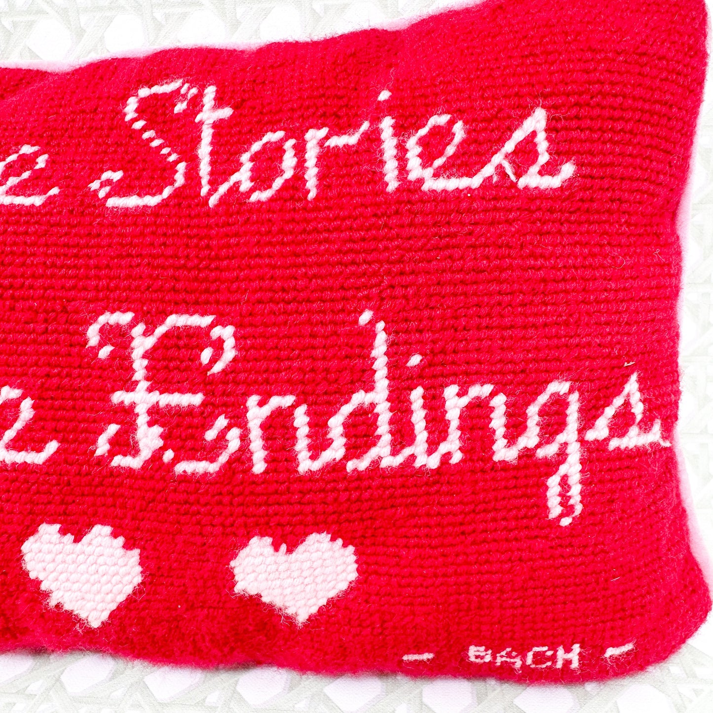 Real Love Stories Never Have Endings Vintage Needlepoint Pillow