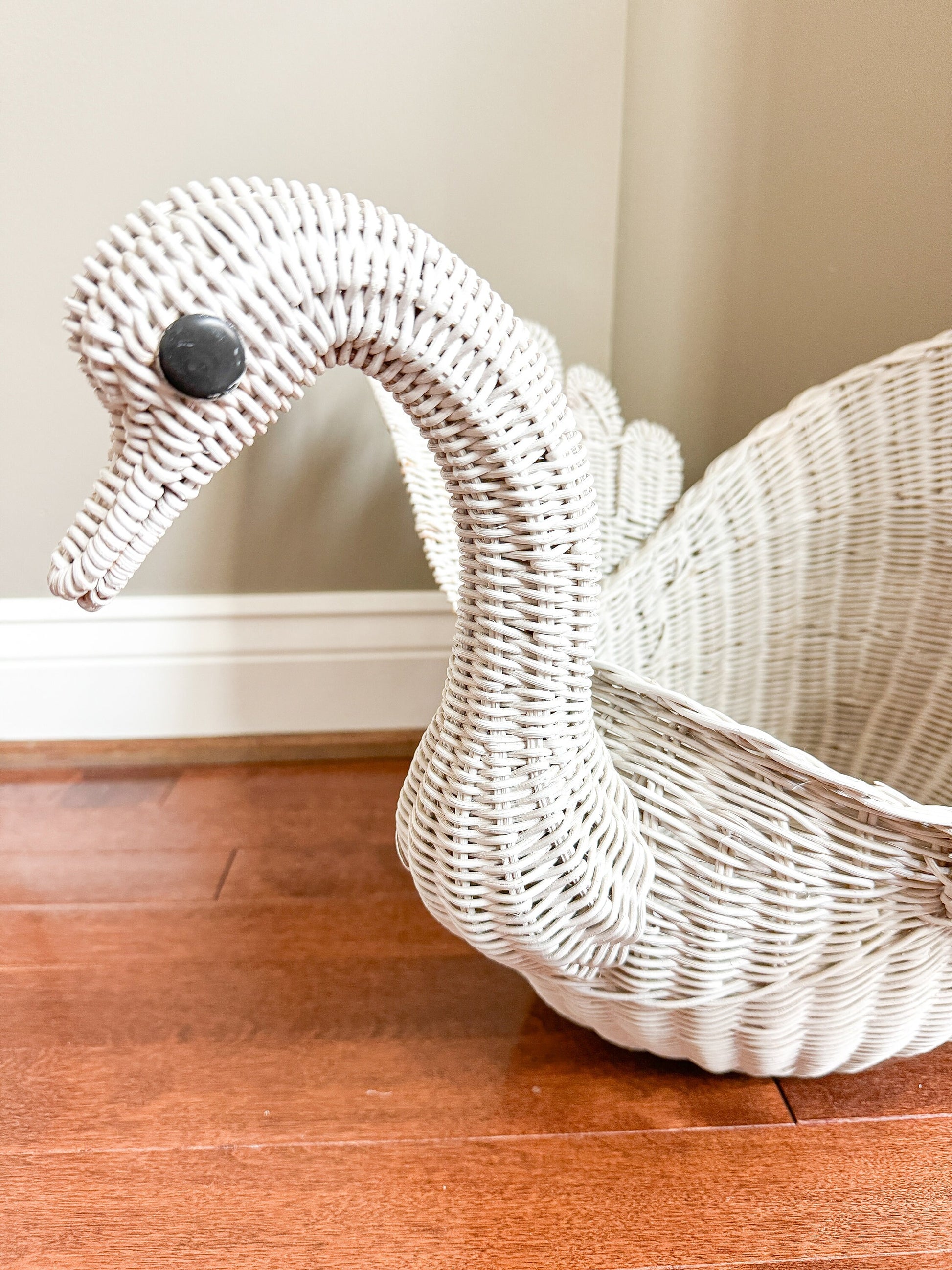 Vintage White Wicker Swan Storage Basket