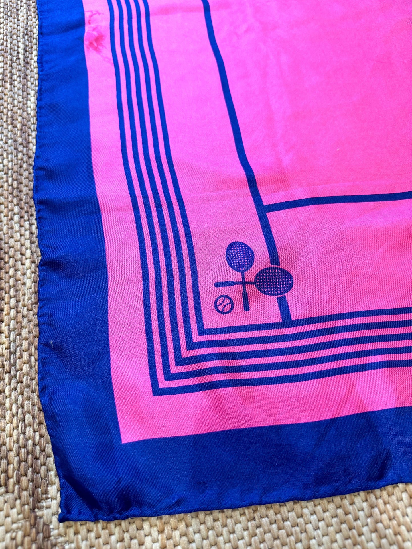 Vintage Pink and Blue Tennis Court Silk Scarf by Mimi Di N