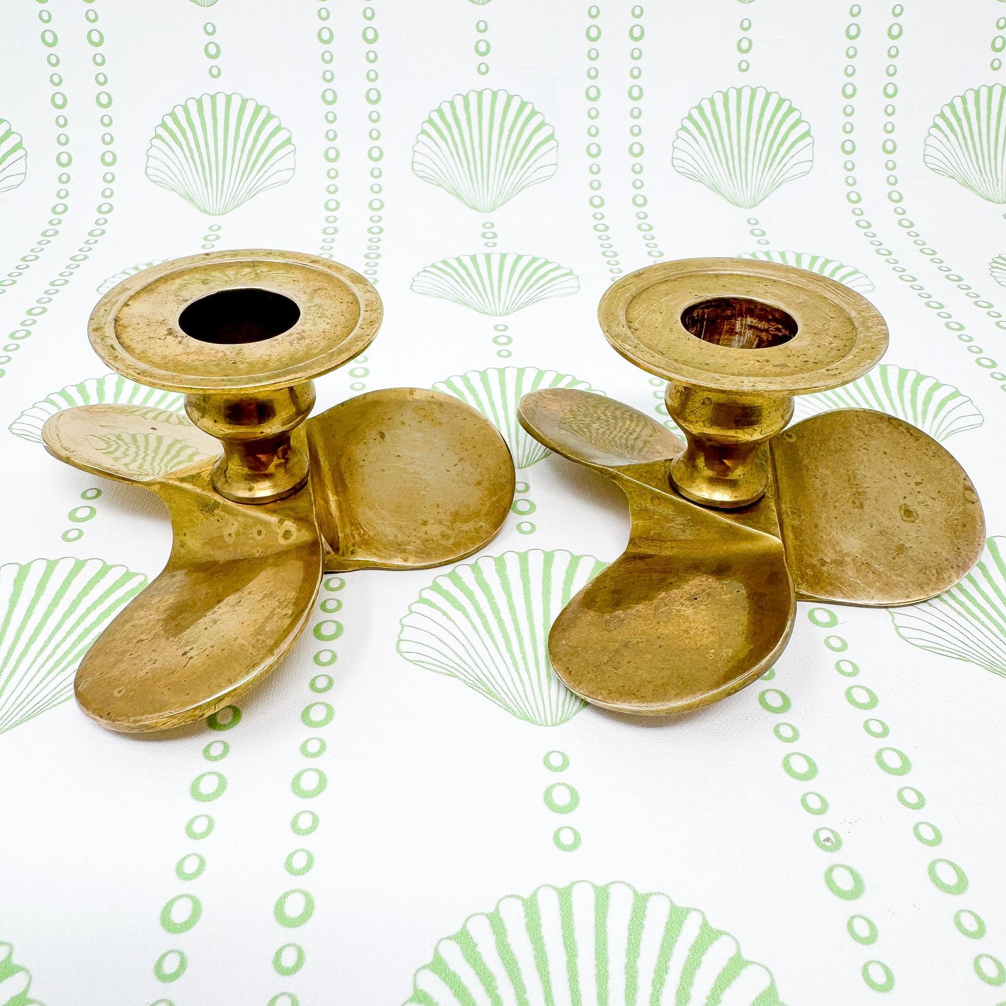 Vintage Brass Boat Propeller Candlestick Holders