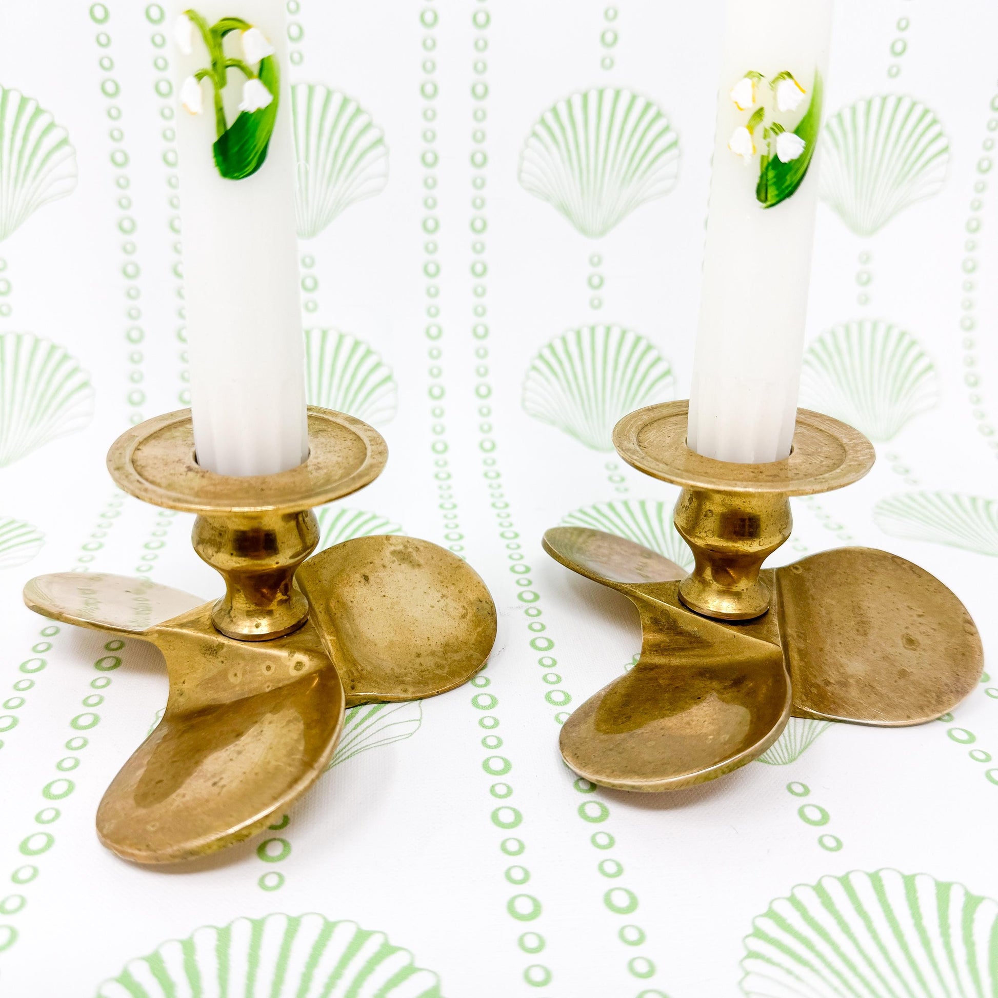 Vintage Brass Boat Propeller Candlestick Holders