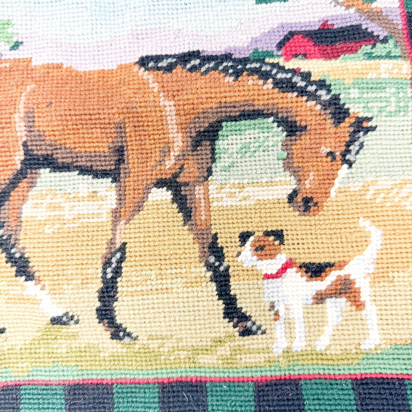 Vintage Fox Hunting Needlepoint Pillow Cover