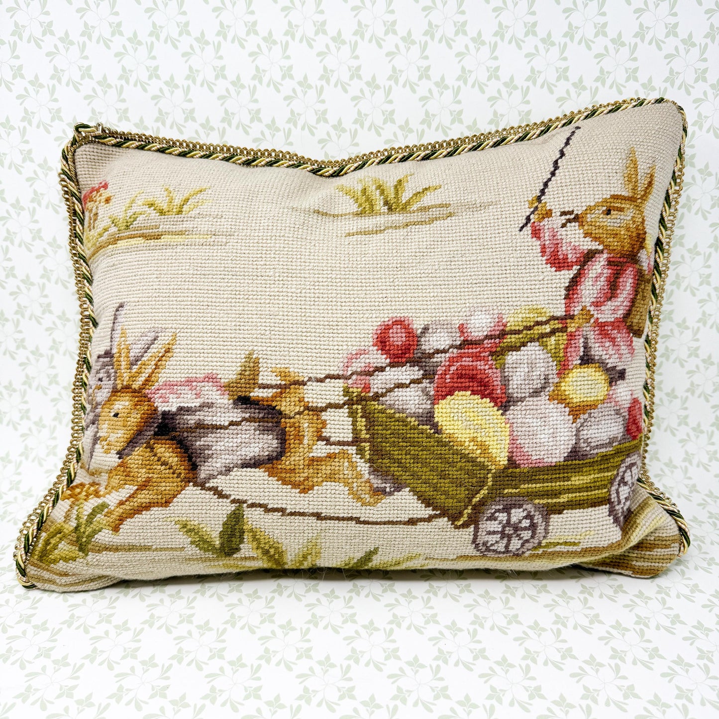 Vintage Easter Bunny Needlepoint Pillow