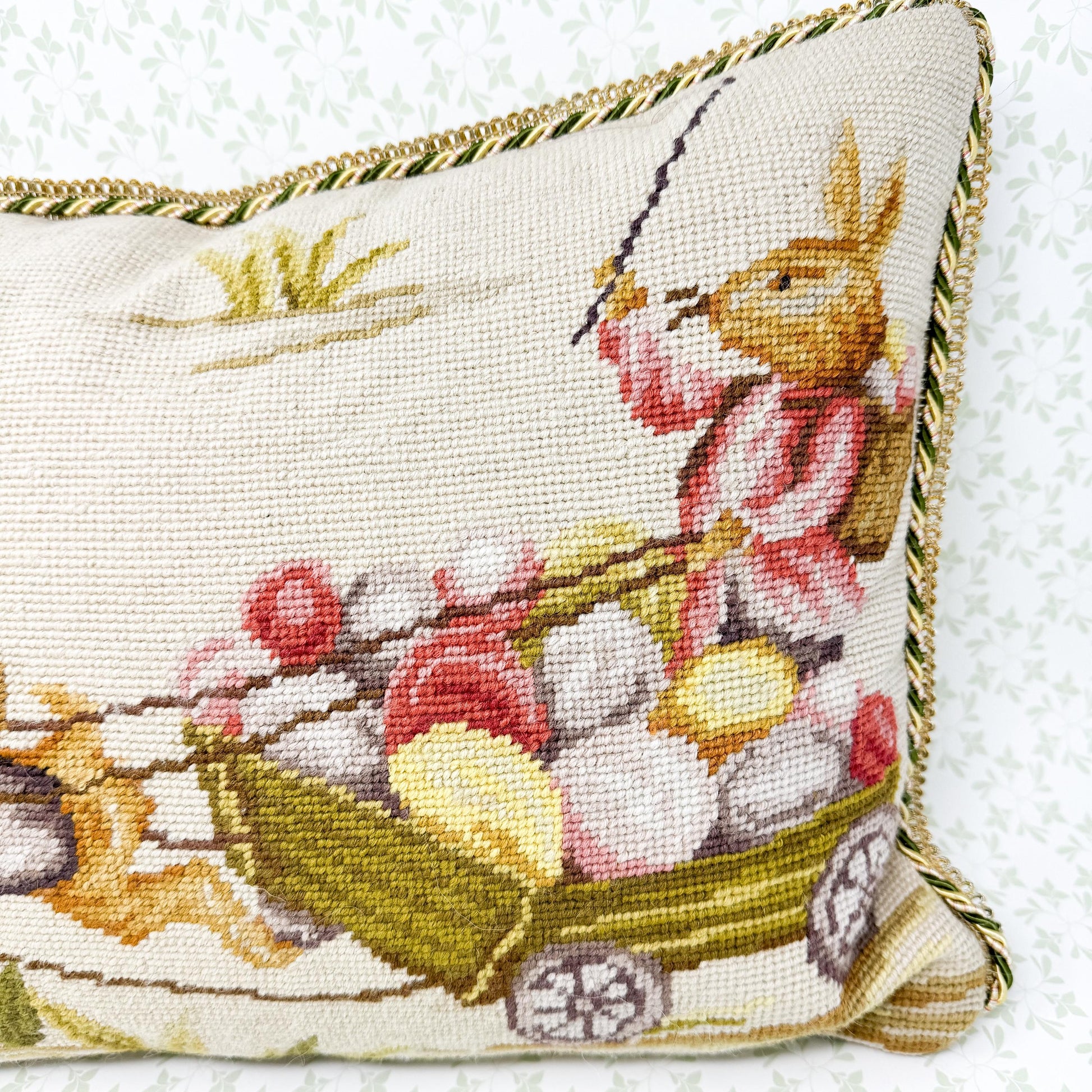 Vintage Easter Bunny Needlepoint Pillow