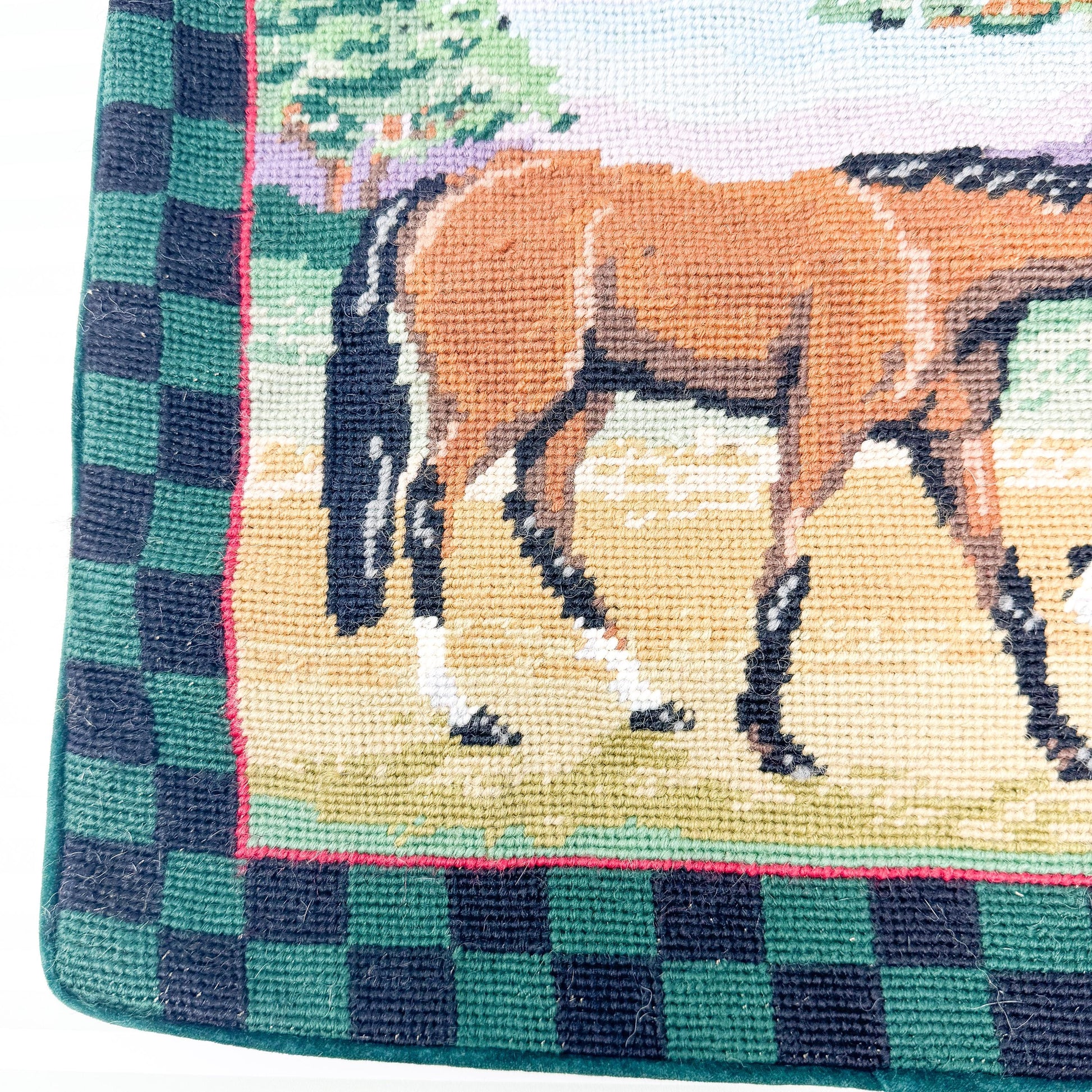 Vintage Fox Hunting Needlepoint Pillow Cover