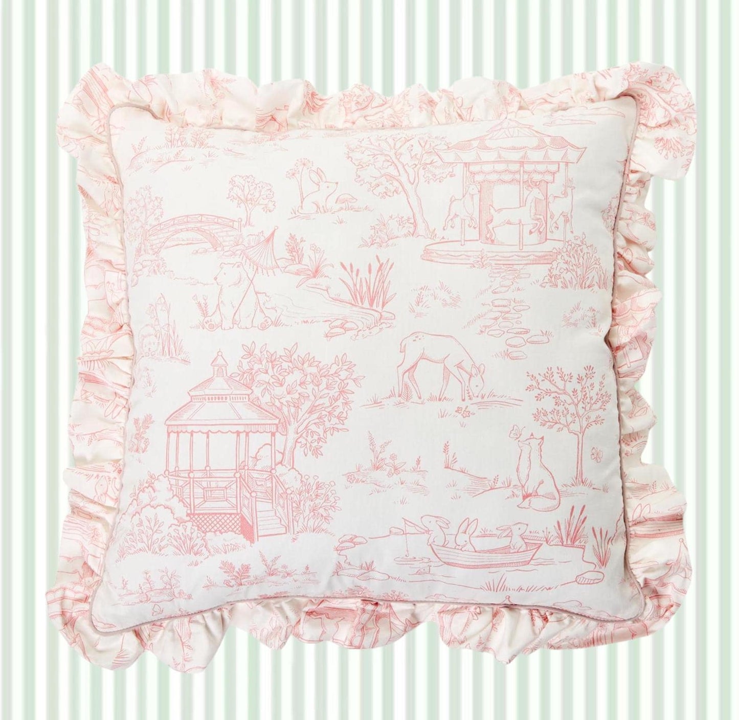 Baby Animal Toile Ruffle Throw Pillow