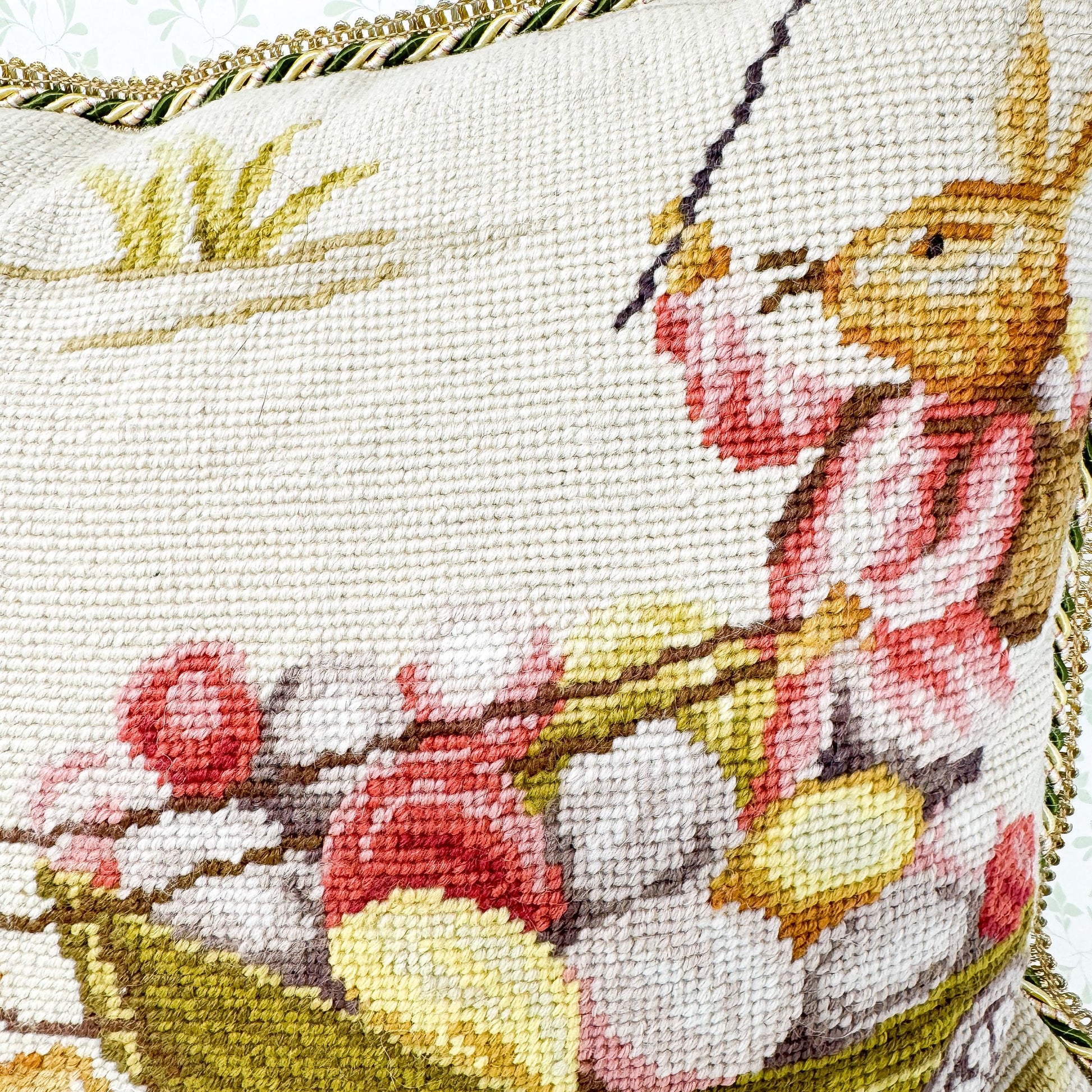 Vintage Easter Bunny Needlepoint Pillow