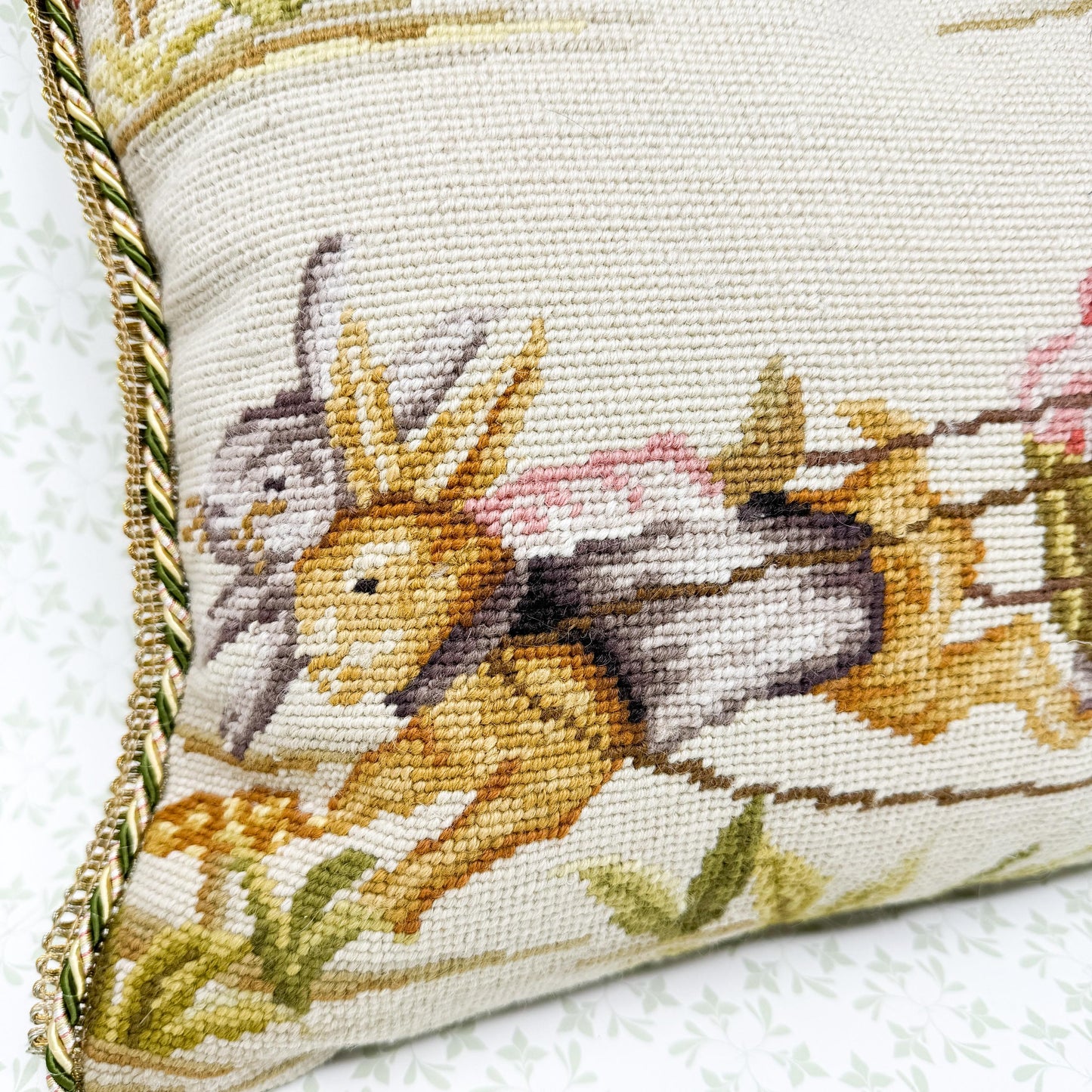 Vintage Easter Bunny Needlepoint Pillow