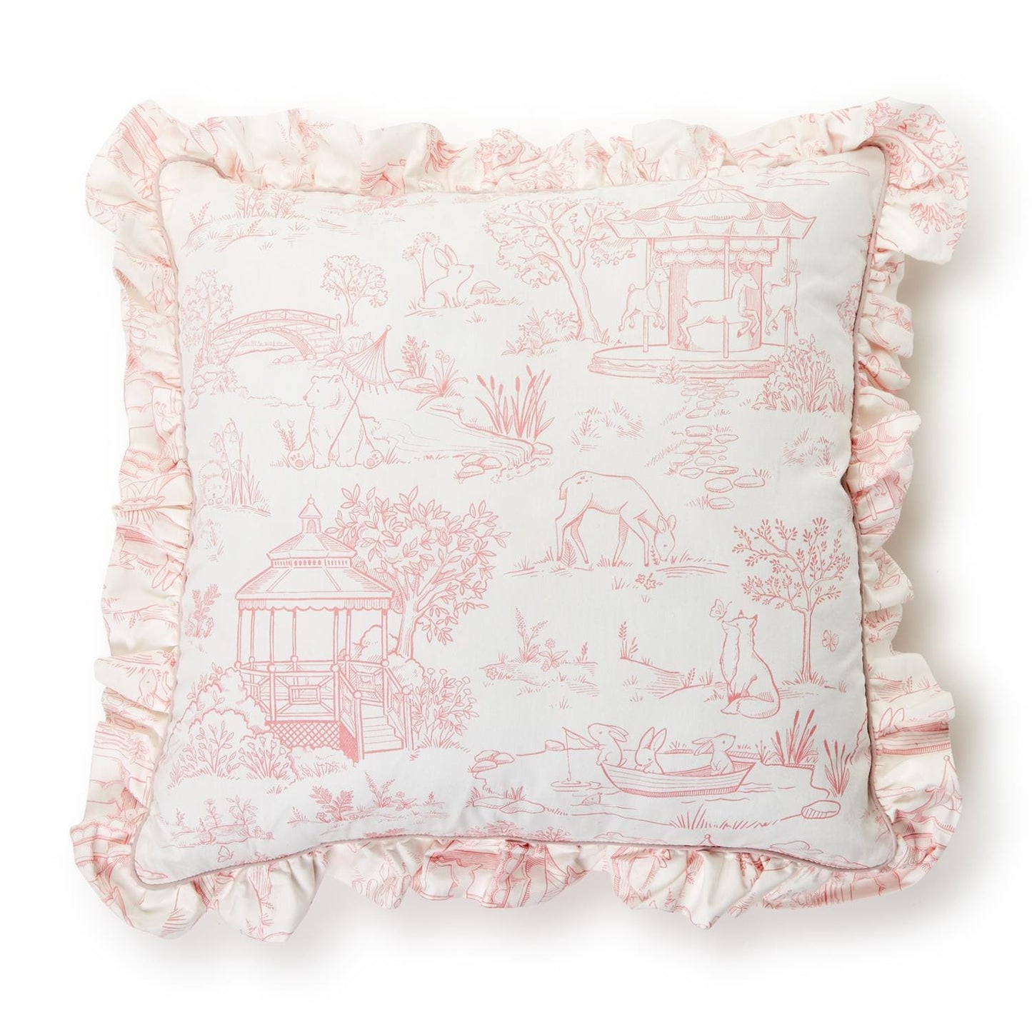 Baby Animal Toile Ruffle Throw Pillow