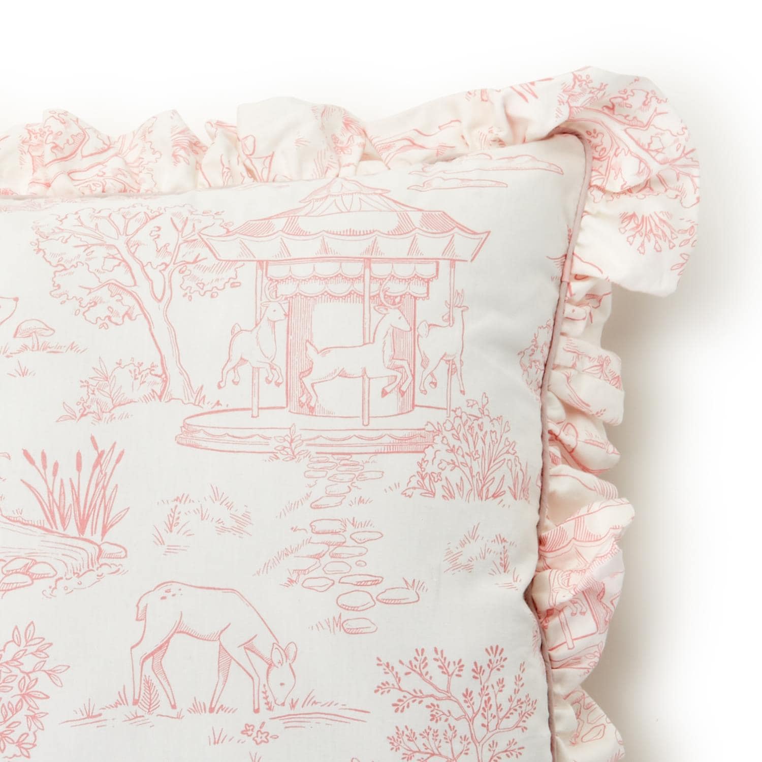 Baby Animal Toile Ruffle Throw Pillow