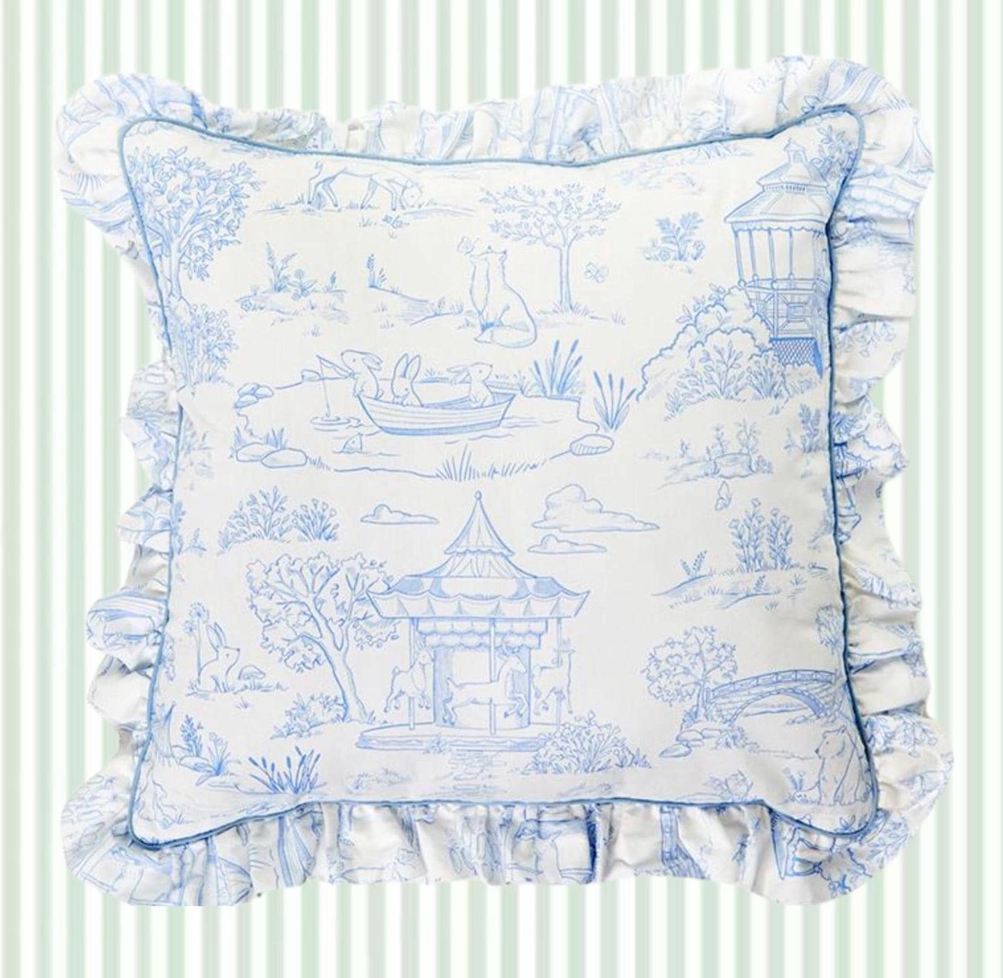 Baby Animal Toile Ruffle Throw Pillow