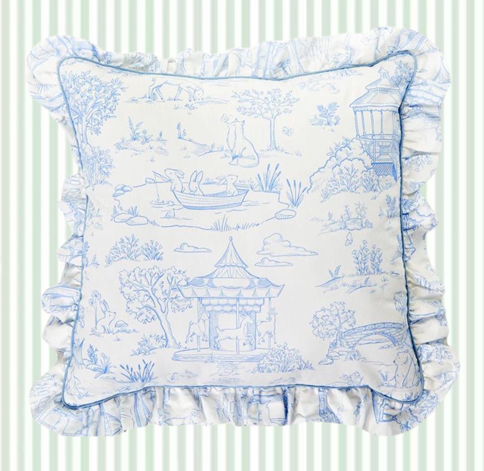 Baby Animal Toile Ruffle Throw Pillow