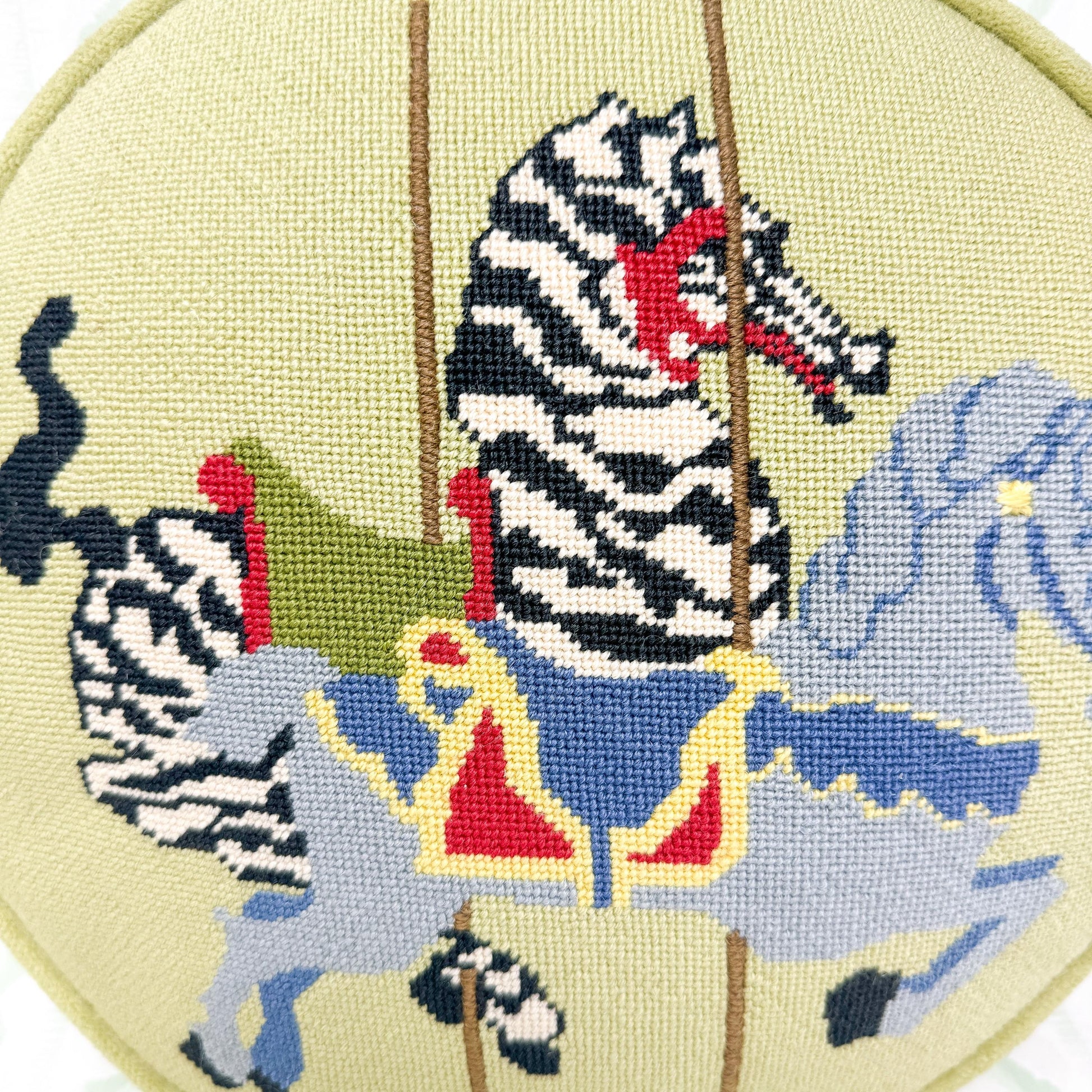 Handmade Carousel Vintage Needlepoint Pillow