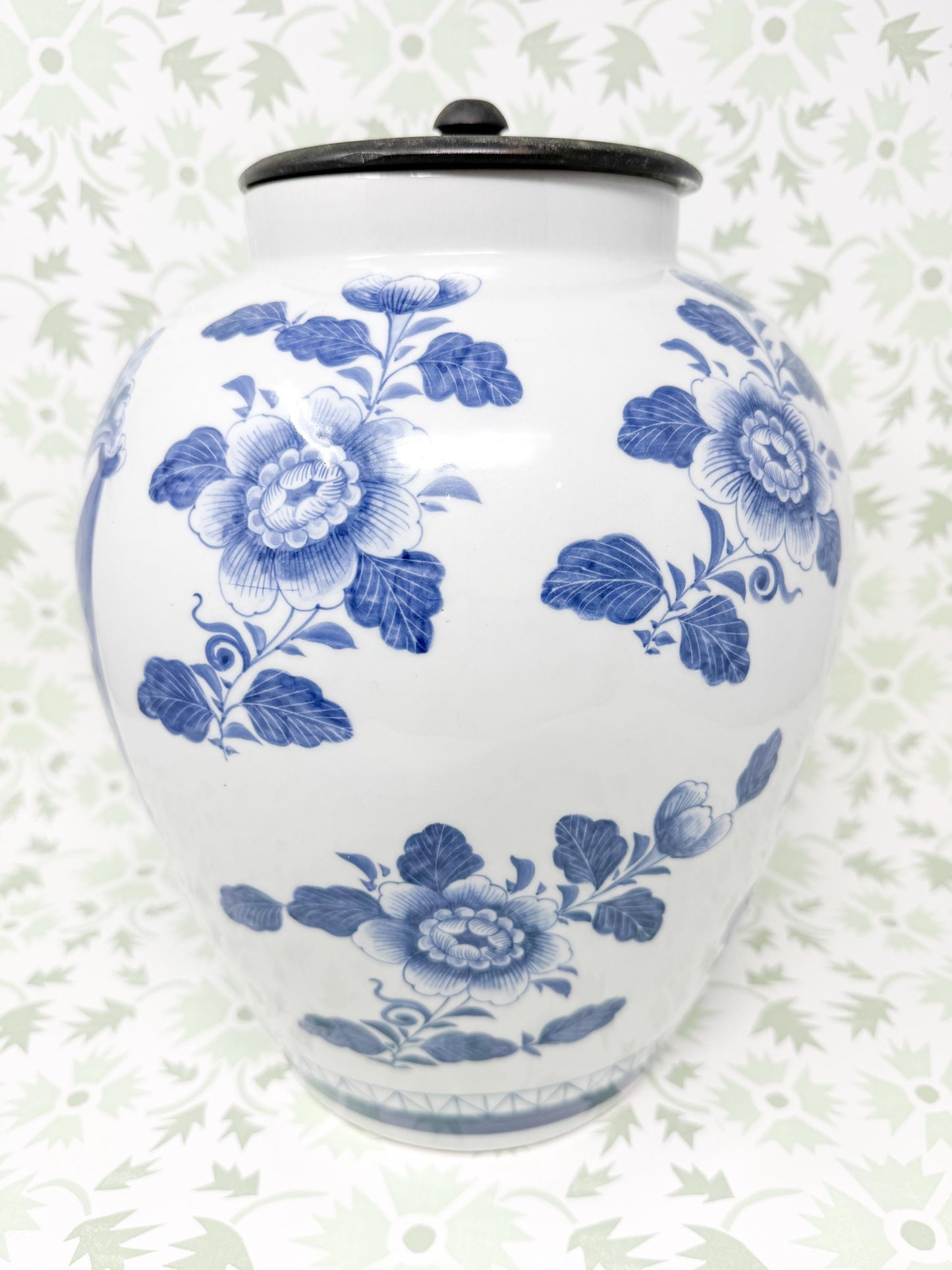 Vintage Maitland Smith Blue and White Florence Jar, 12.5"