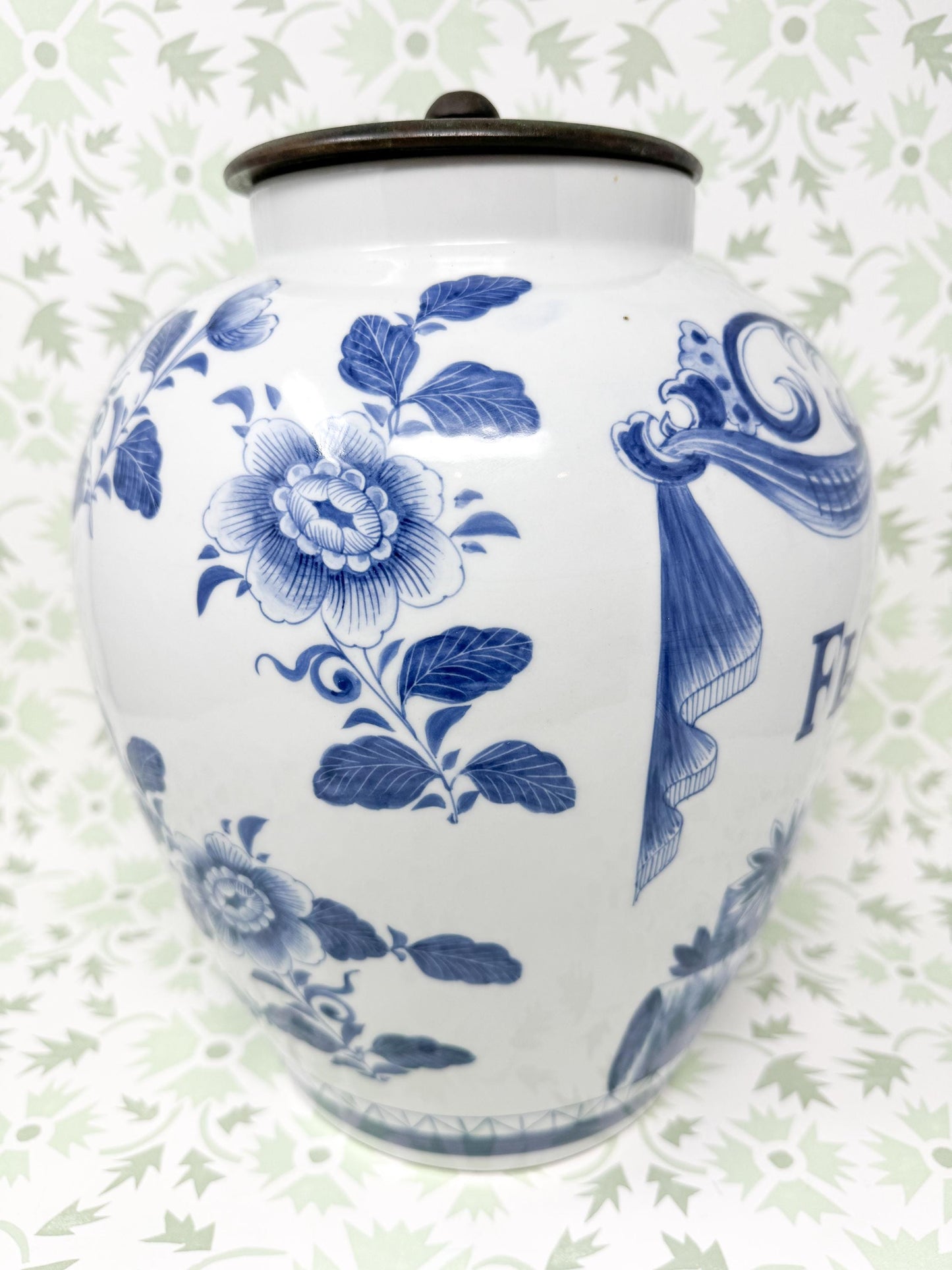 Vintage Maitland Smith Blue and White Florence Jar, 12.5"