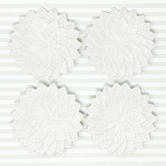 Vintage Majolica White Flower 6.5" Plates, Set of 4